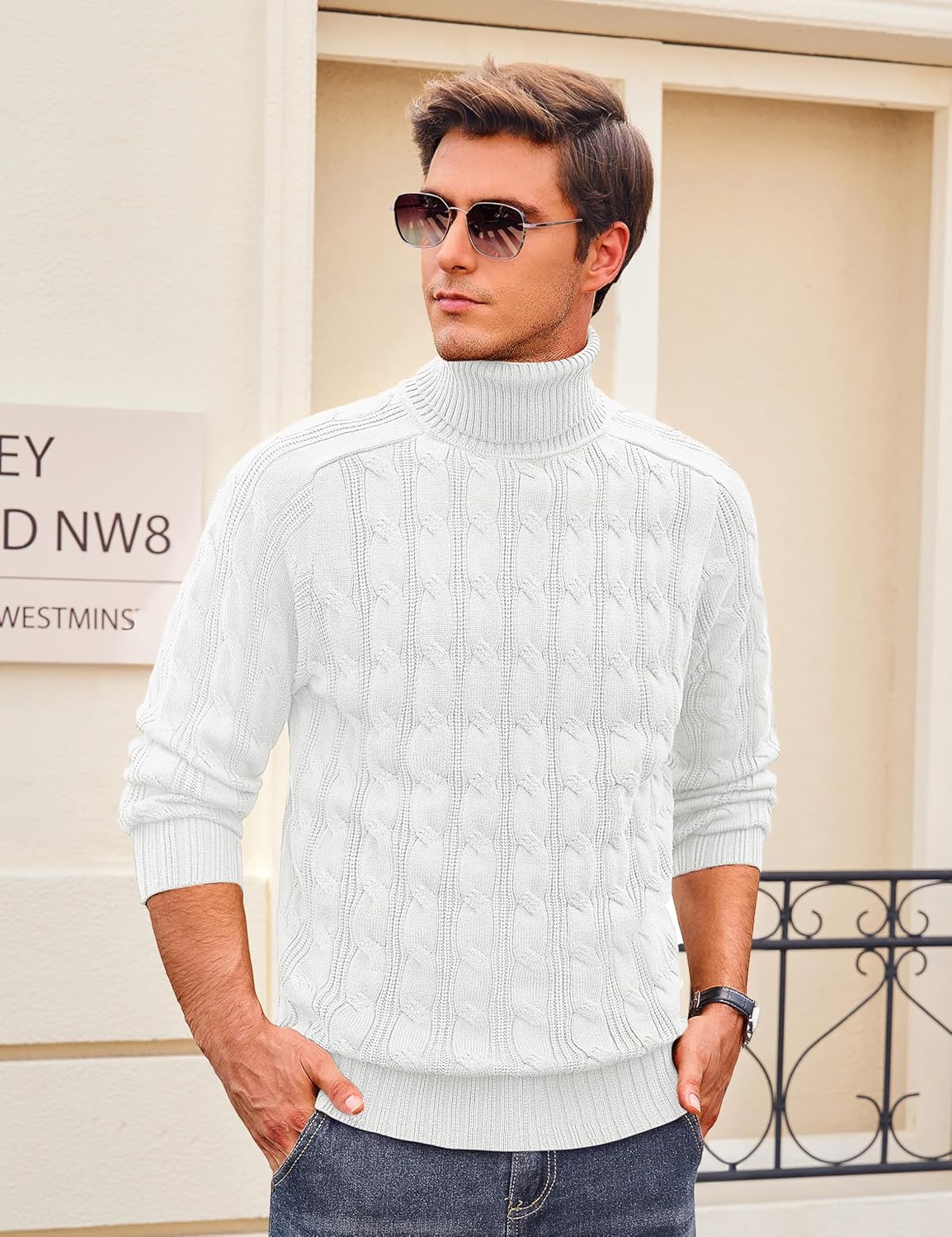 Cotrasen Men's Turtleneck Sweater Long Sleeve Cable Knit Sweater Casual Fall Winter Warm Twisted Pullover Sweaters - Image 2