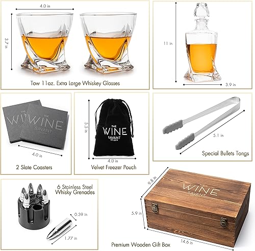 Miniatura 2 de The Wine Savant Juego de decantador de whisky de lujo y vasos para hombres y mujeres, decantador de whisky, 2 vasos de whisky giratorios, 2