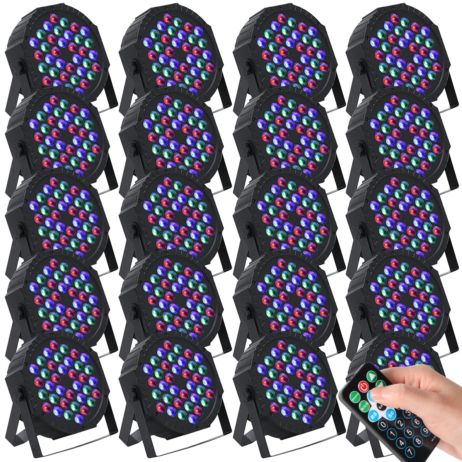 Handepo 20 Stück 36 LED Par Lights DJ Bühnenlicht 7 K Parbeleuchtung für Bühne mit Fernbedienung und DMX Steuerung Sound aktivierte Uplights Party Lichter für Weihnachten Musik Party Disco