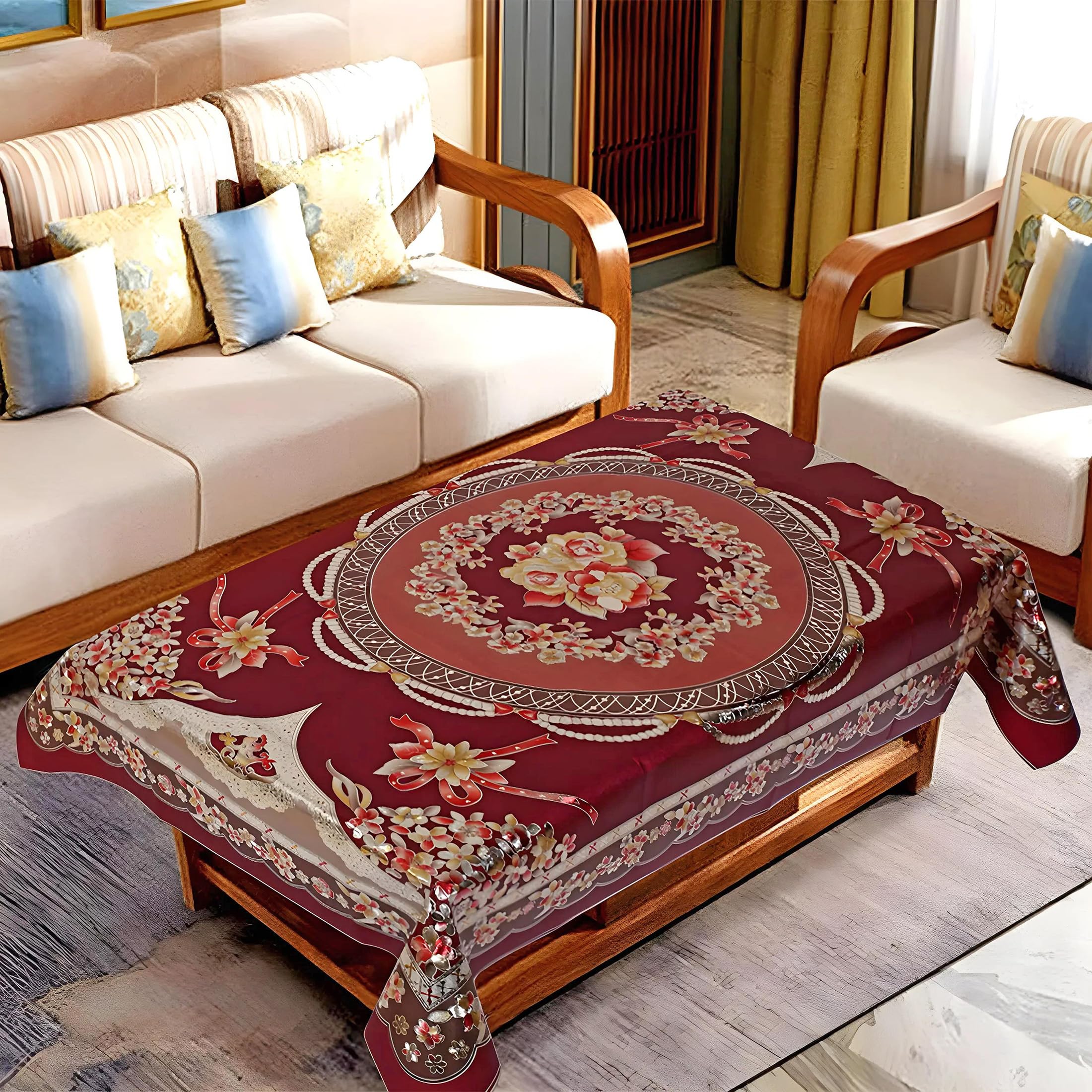 Kuber Industries Center Table Cover|Luxurious Designer Flower Pattern PVC Tablecloth|Slip Resistant Protector Table Top Cover, 40x60 Inch (Maroon) (B0BHTGWJ25) Amazon Price History, Amazon Price Tracker