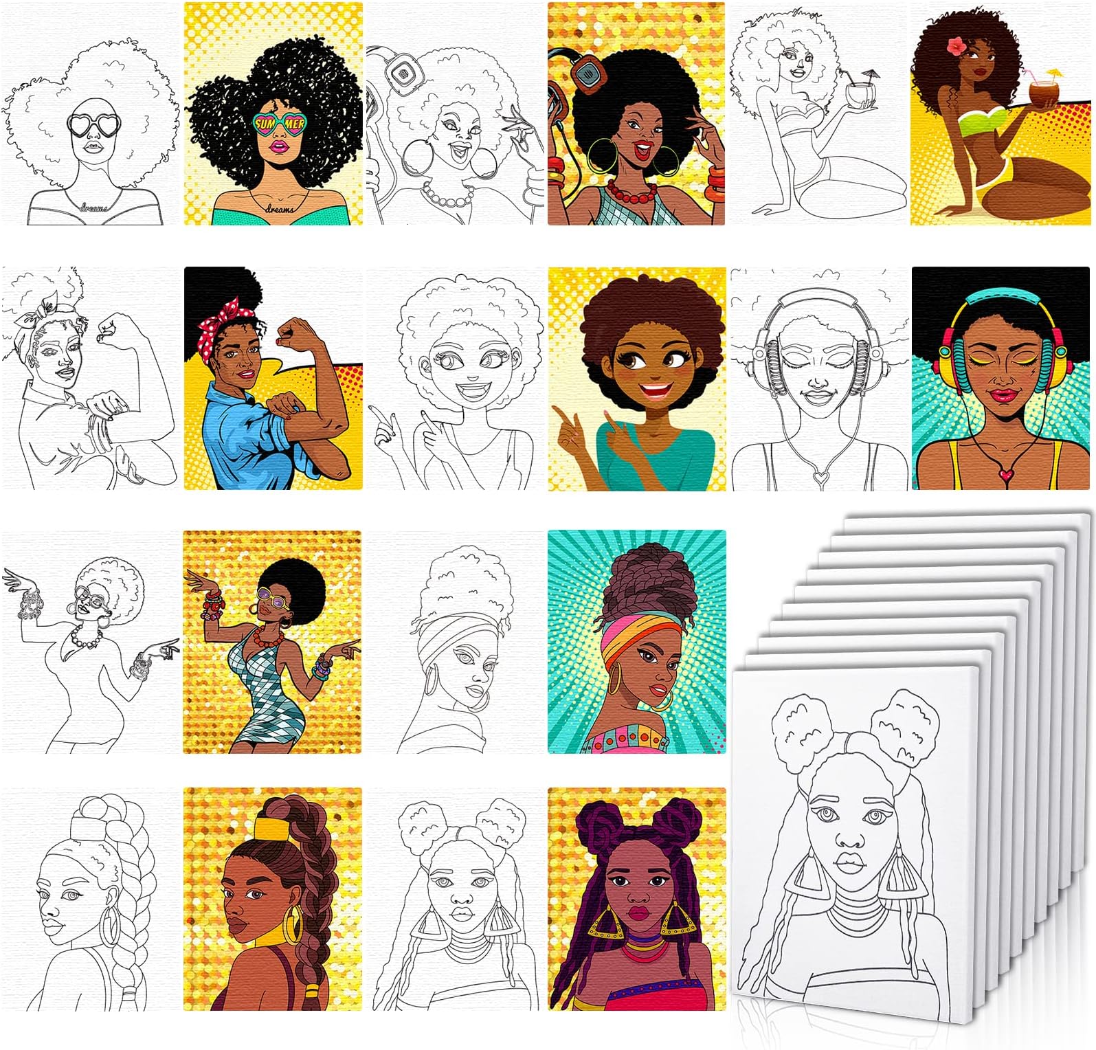 10PCS Pre-printed Canvases 8X10Inch Pre Drawn Canvas for Night Date Painting Party Pre-printed Pictures Sip and Paint Party Pre Printed Canvas Birthday Gift Adult Sip and Paint Party Favors