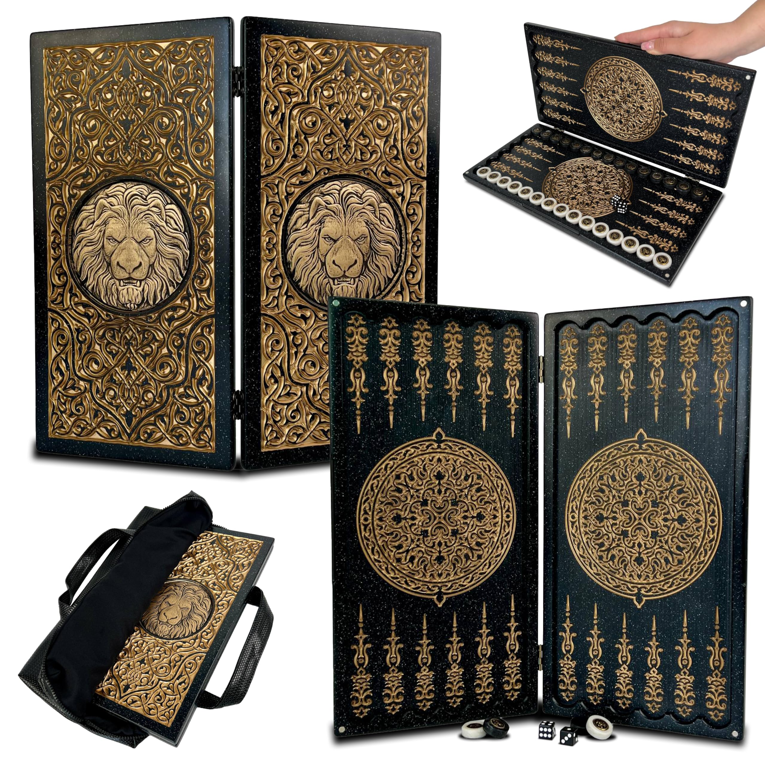 Backgammon aus schwarzem Acrylstein – Handgefertigtes Strategiespiel 37×18 cm – Geschenk mit Tasche & Spielsteinen für Männer Size: 37 cm (14,6 inch)