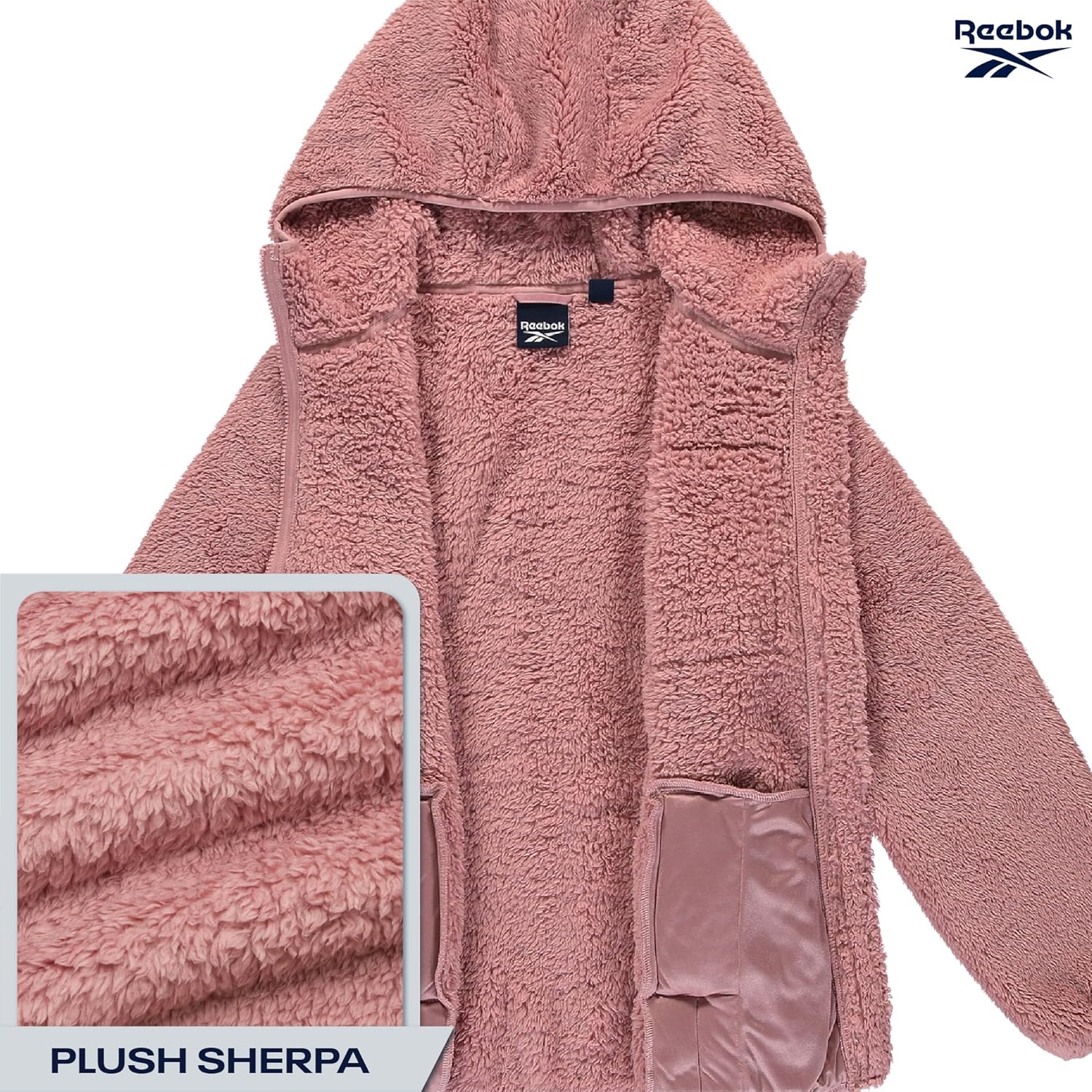 Reebok Womens Sherpa Fleece Jacket - Fur Teddy Coat Soft Sherpa Jacket Women Zip Up Hooded Winter Coats for Women Outerwear - Image 4