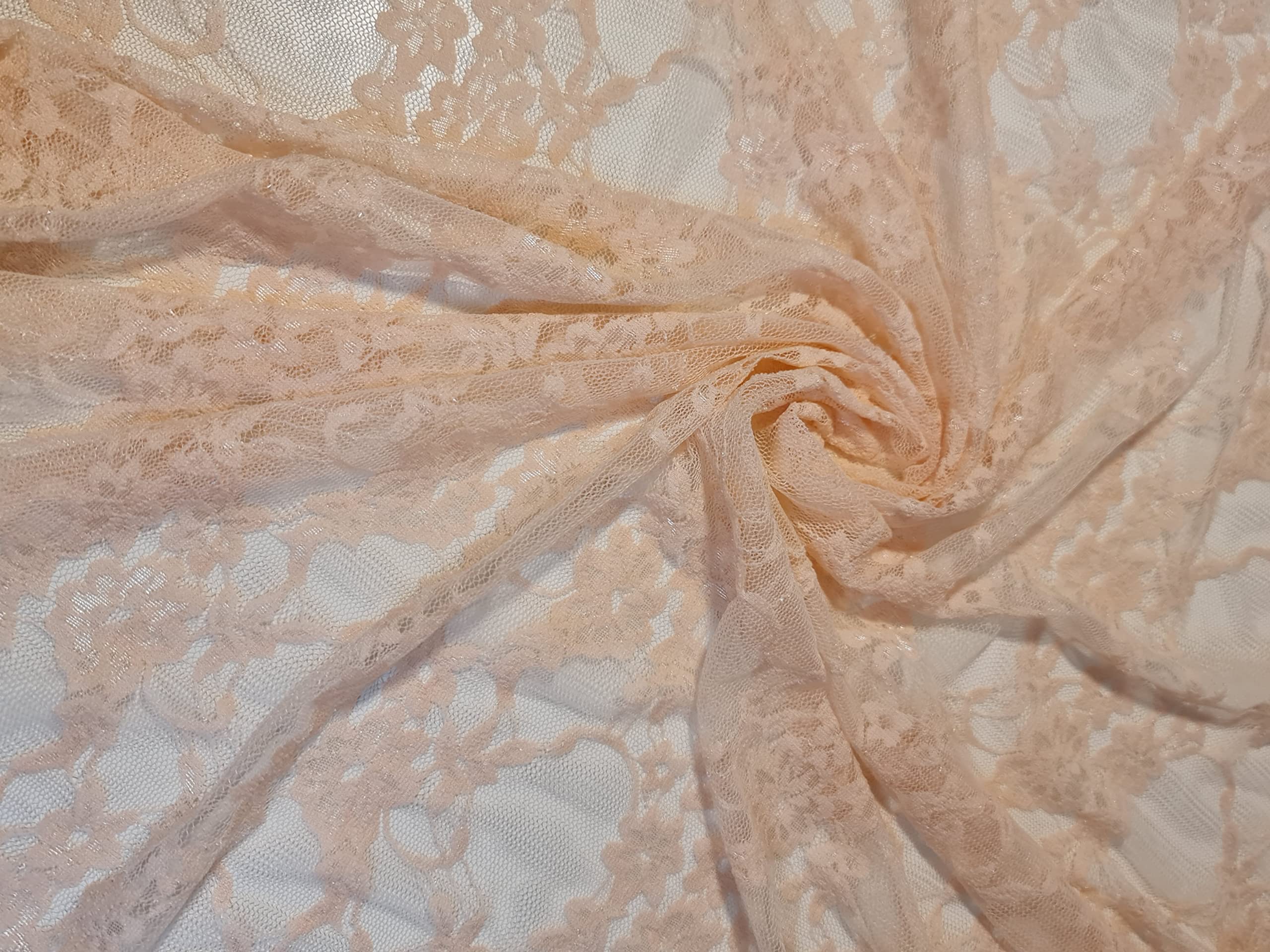 Luxury Vintage Embroidery Bridal Evening Corded Budget Guipure Floral Lace Fabric 54" - 137cm Wide Sold As 1 Meter Pre - Cut Lengths (Light Peach 2)