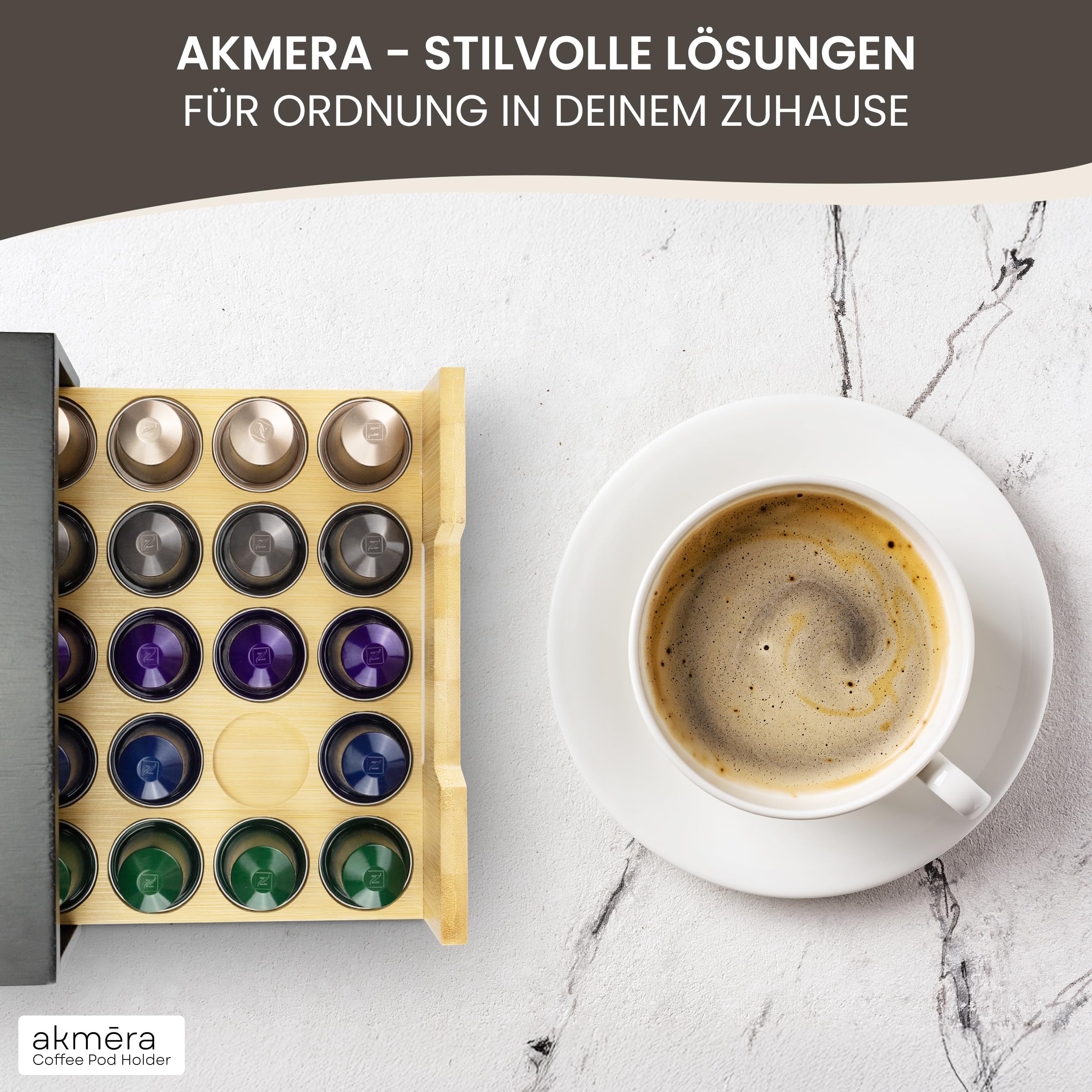 akmera - Soporte para cápsulas Nespresso, práctico almacenamiento para 45 cápsulas Nespresso como soporte para cápsulas Nespresso, cajón con compartimentos individuales para guardar cápsulas Nespresso