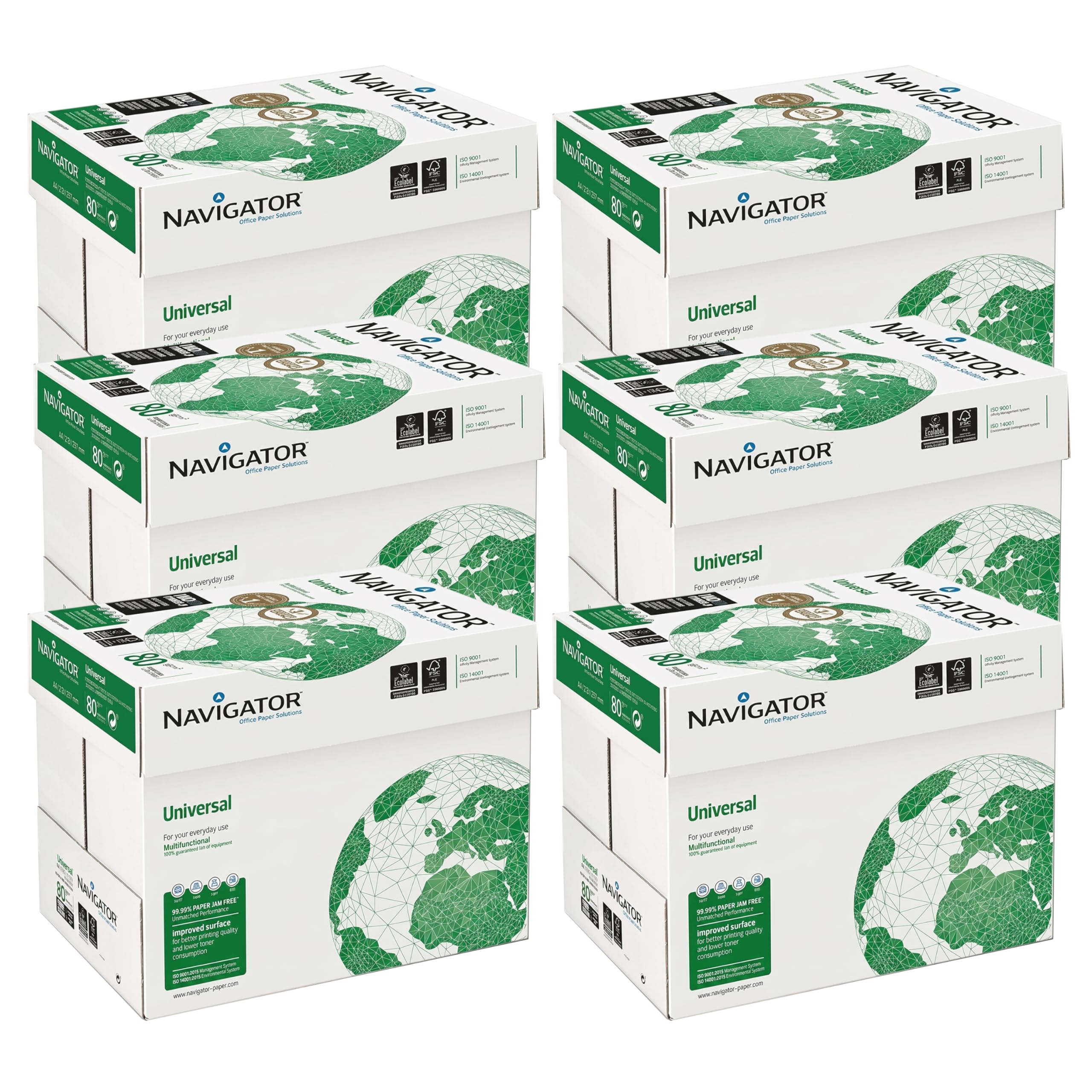 Navigator Universal Carta Premium per ufficio, Formato A4, 80 gr, Confezione da 30 risme da 500 Fogli