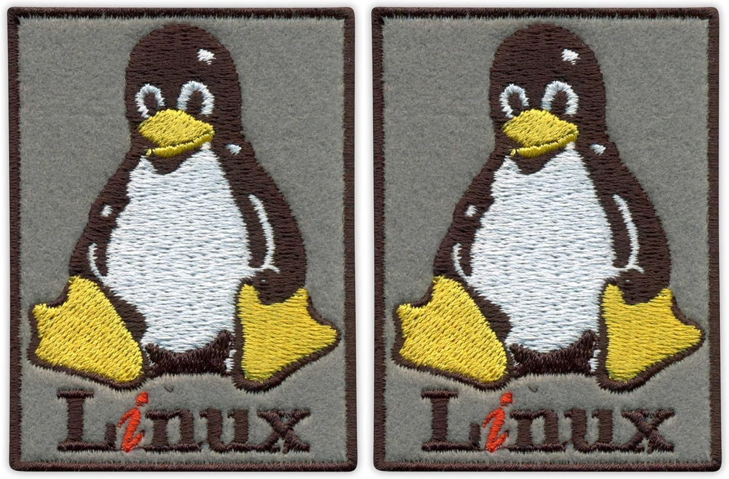 Set of Two - Linux Operating System - Tux, Grey Background - Iron-on/Heat Seal Backing - Embroidered Patch/Badge/Emblem