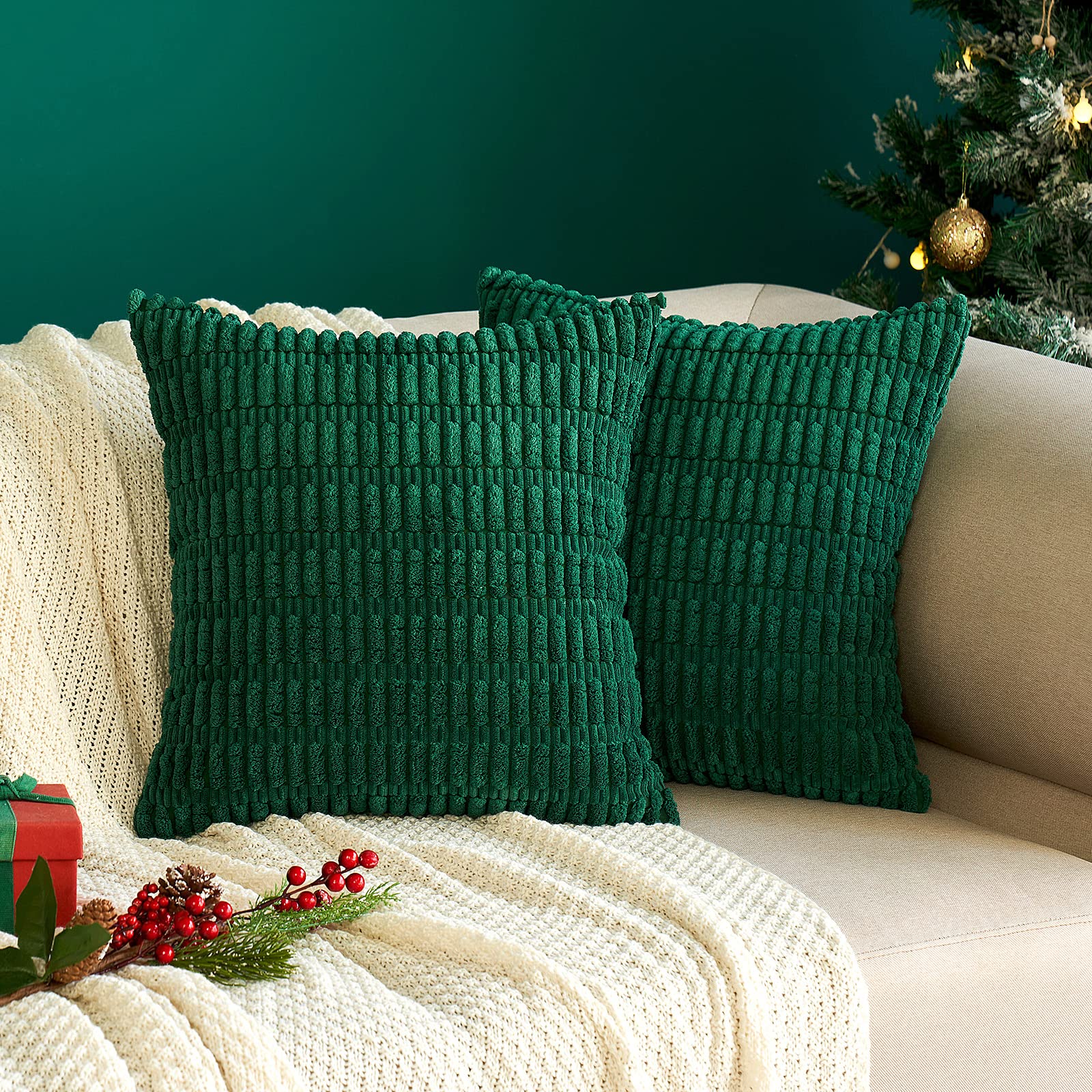 miulee pack of 2 dark green corduroy decorative throw pillow covers 22x22 inch