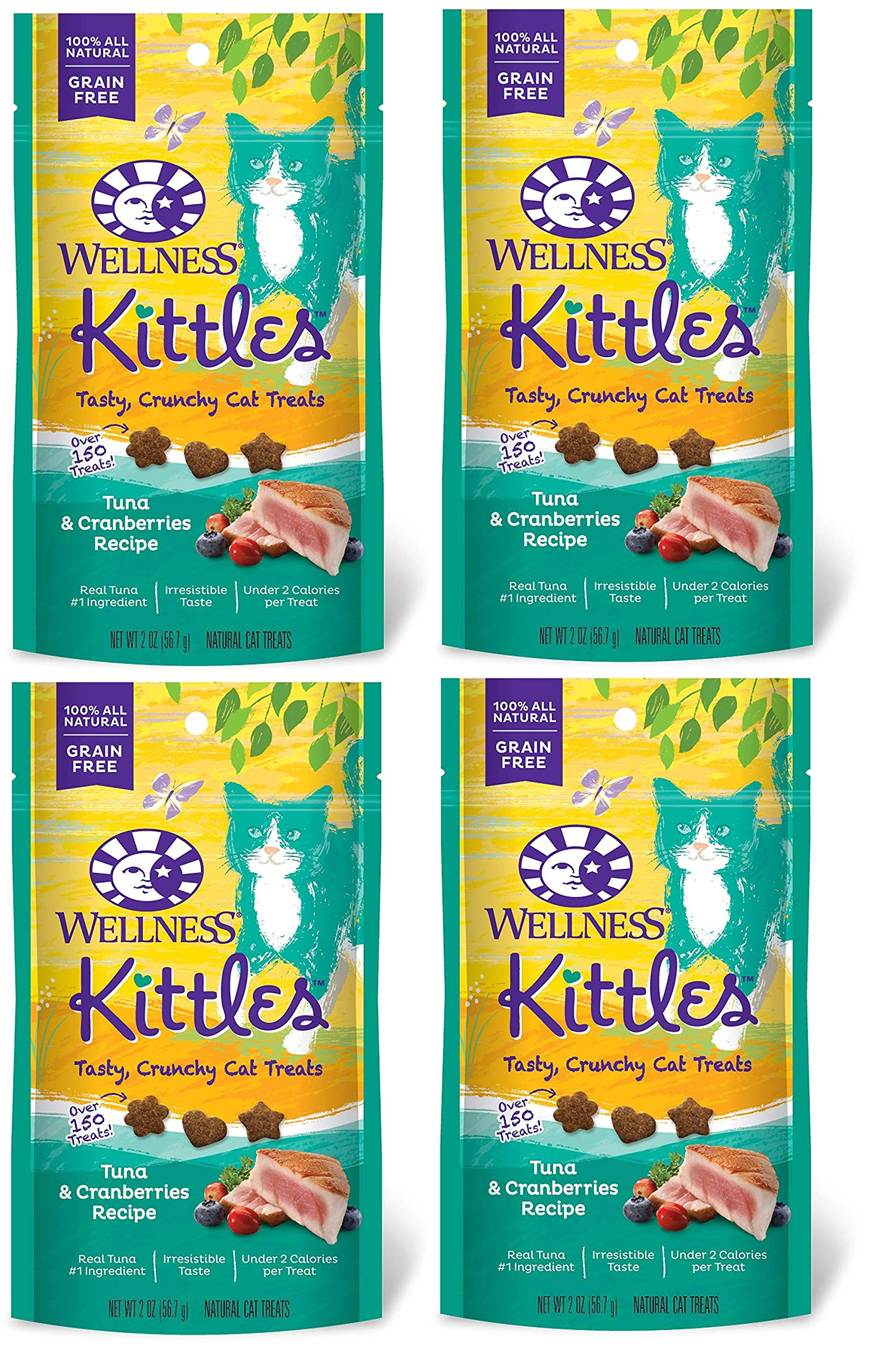 Wellness 4 Pack of Tuna & Cranberries Kittles, 2 Ounces Each, Crunchy Natural Grain-Free Cat Treats