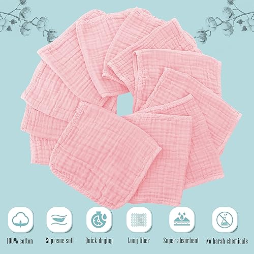 Vista 115 de Cute Castle Paquete de 12 paños de muselina para bebé, 100% algodón, ultra absorbentes, grandes, 20 x 10 pulgadas, trapos súper absorbentes