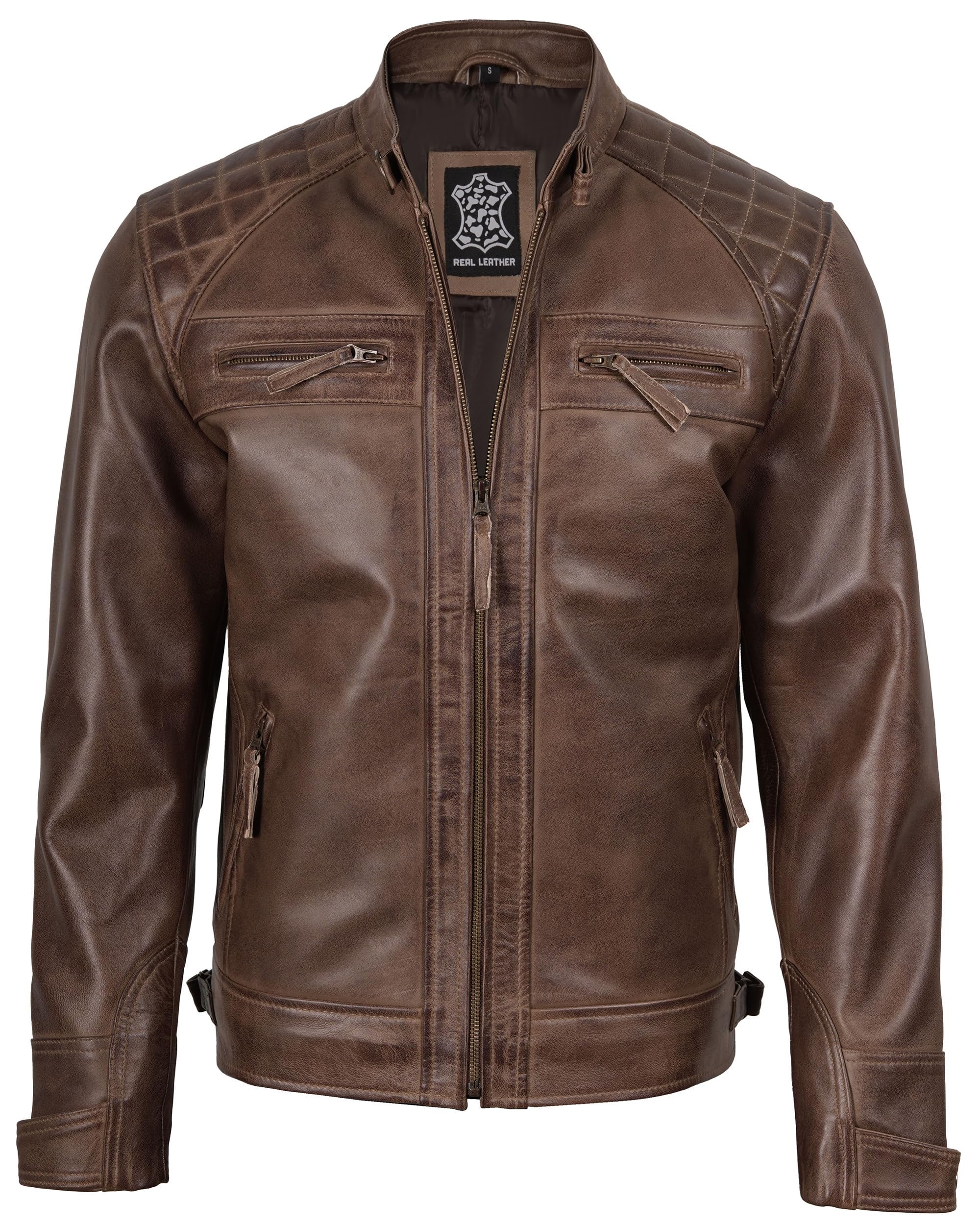 Brown Leather Jacket Men - Natural Distressed Leather Jackets for Men