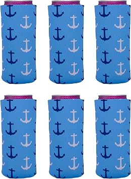 Anchor Pattern Slim Can Coolie (6 Pack)