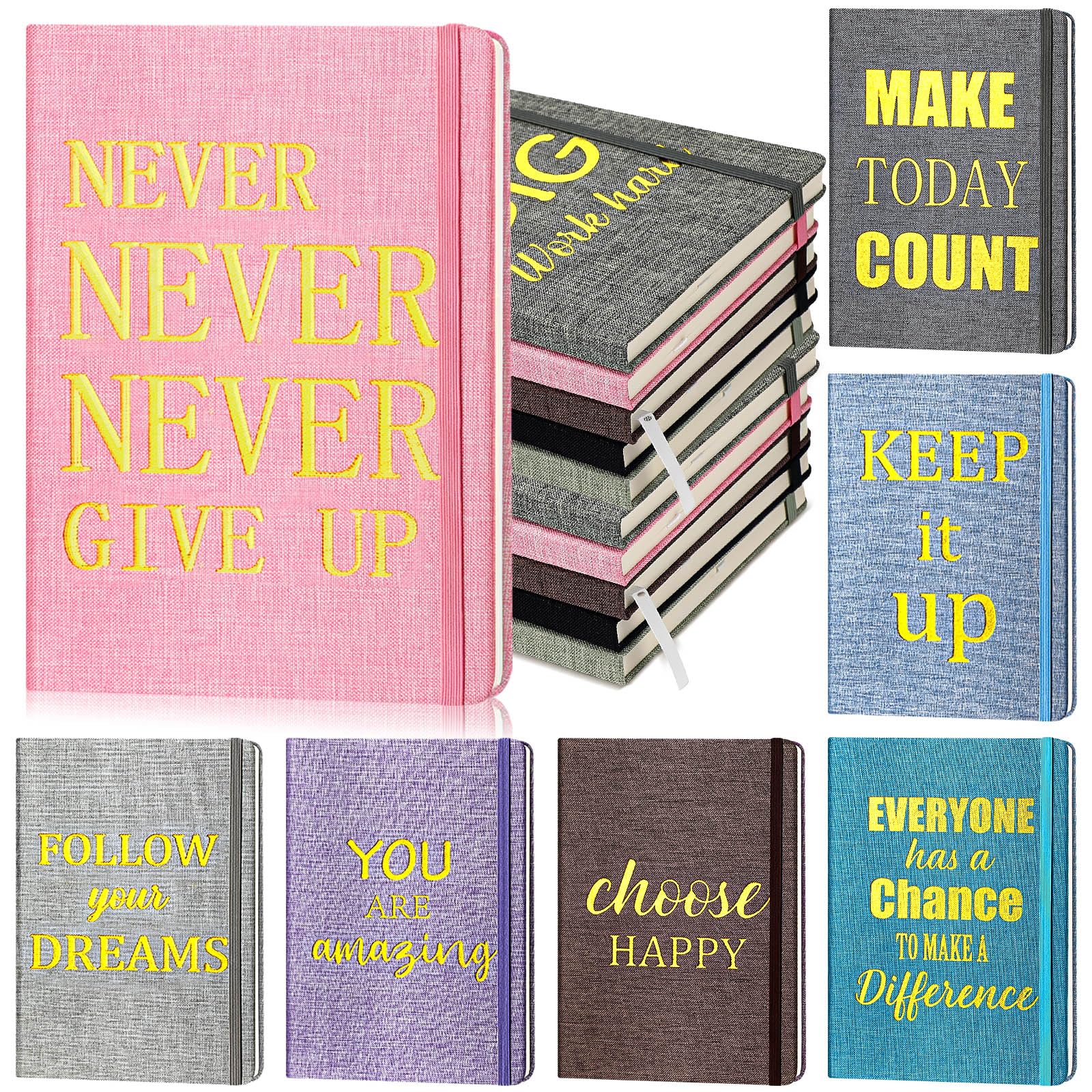 Photo 1 of Qilery 10 Pcs Christmas Inspirational Notebooks, Motivational Lined Composition Notebook for Women, 100 Ruled Pages for Writing, Diary with Fabric Inspirational Cover, 5.7 x 8.3 Inches