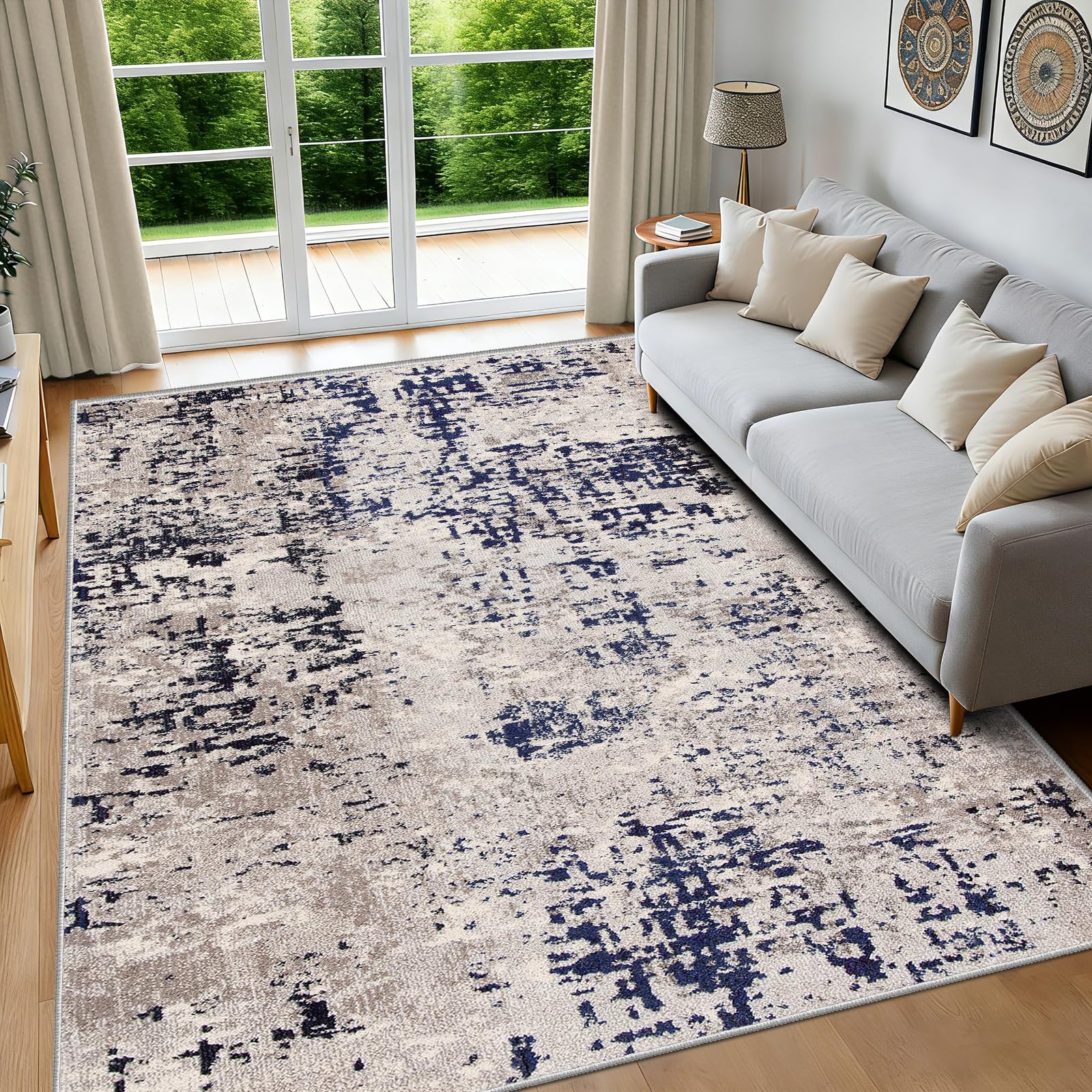 FTCJWL Washable Rugs for Living Room Large, Modern Abstract Oil Painting Design Area Rug, Non-Slip Short Pile, Foldable Machine Washable Rug for Bedroom Dining Room Kitchen — image 1