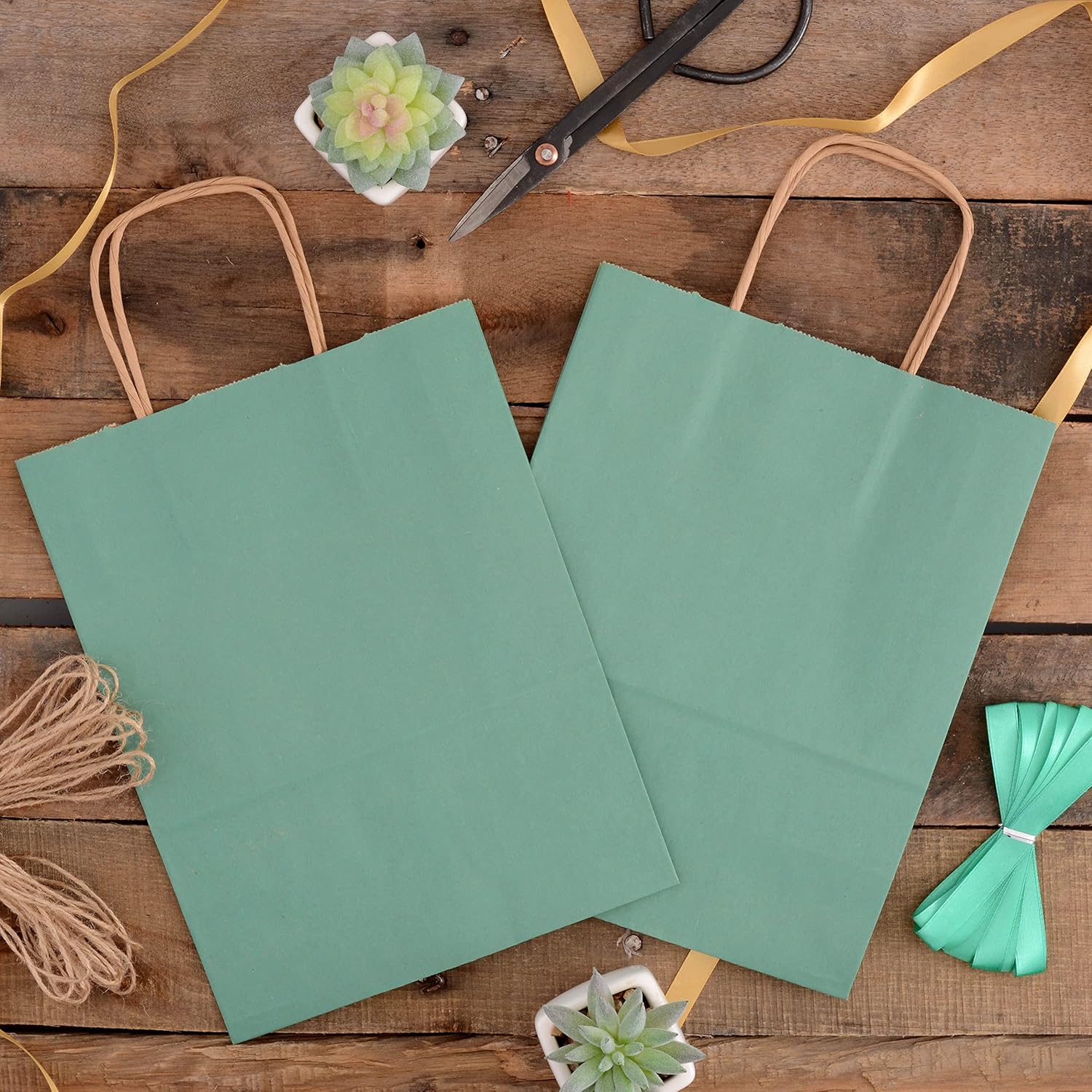 Prime Line Packaging Green Gift Bags, Small Paper Bags with Handles for Gifts, Holidays, Christmas, Party Favors, Shopping, Small Business, Bulk, 8x4x10, 50 Pack - Image 6