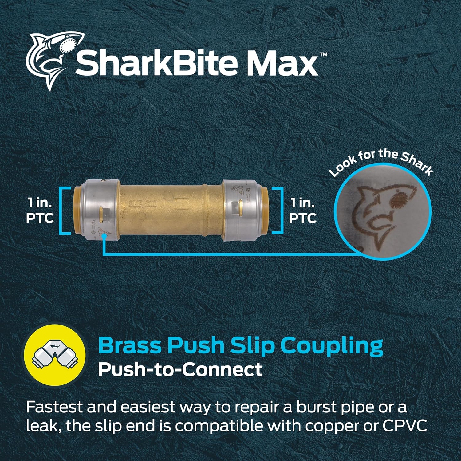 SharkBite Max 1 x 1 in Slip Coupling, Push-to-Connect Brass Plumbing Fitting, UR3020A