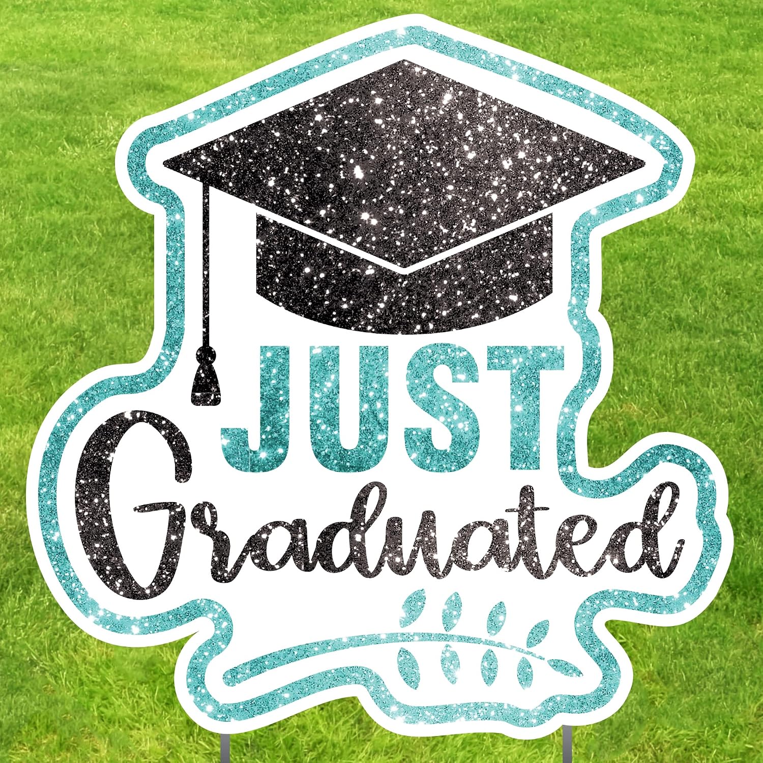 Graduation Sayings Yard Sign Bundle - Set of 10, 15 inches Tall, Sparke Print Design, Corrugated Plastic, Reusable, Waterproof Outdoor Use, American Made, Congratulate Your Graduate (Mint Green)