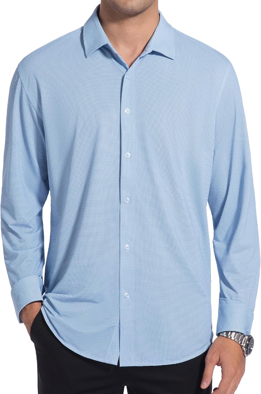 Damipow Mens 8-Way Stretch Dress Shirts Wrinkle Free Button Down Shirts Long Sleeve Knit Jacquard Business Casual Shirt - Image 4