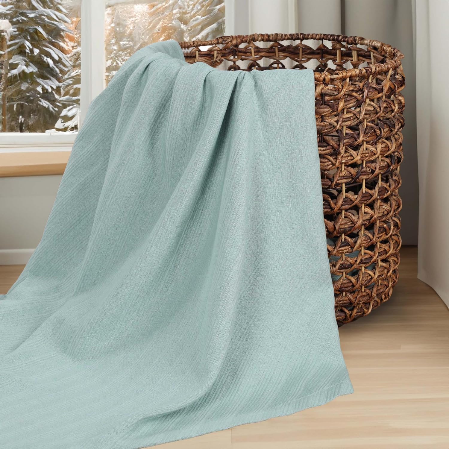 Superior Milan Cotton Blanket, for Picnic, Beach, Traveling or Camping, Bedroom Decor, Essentials, Cover for Bed, Couch, Lounging, Textured Jacquard, Striped Woven Blanket, Twin, Aqua - Image 15