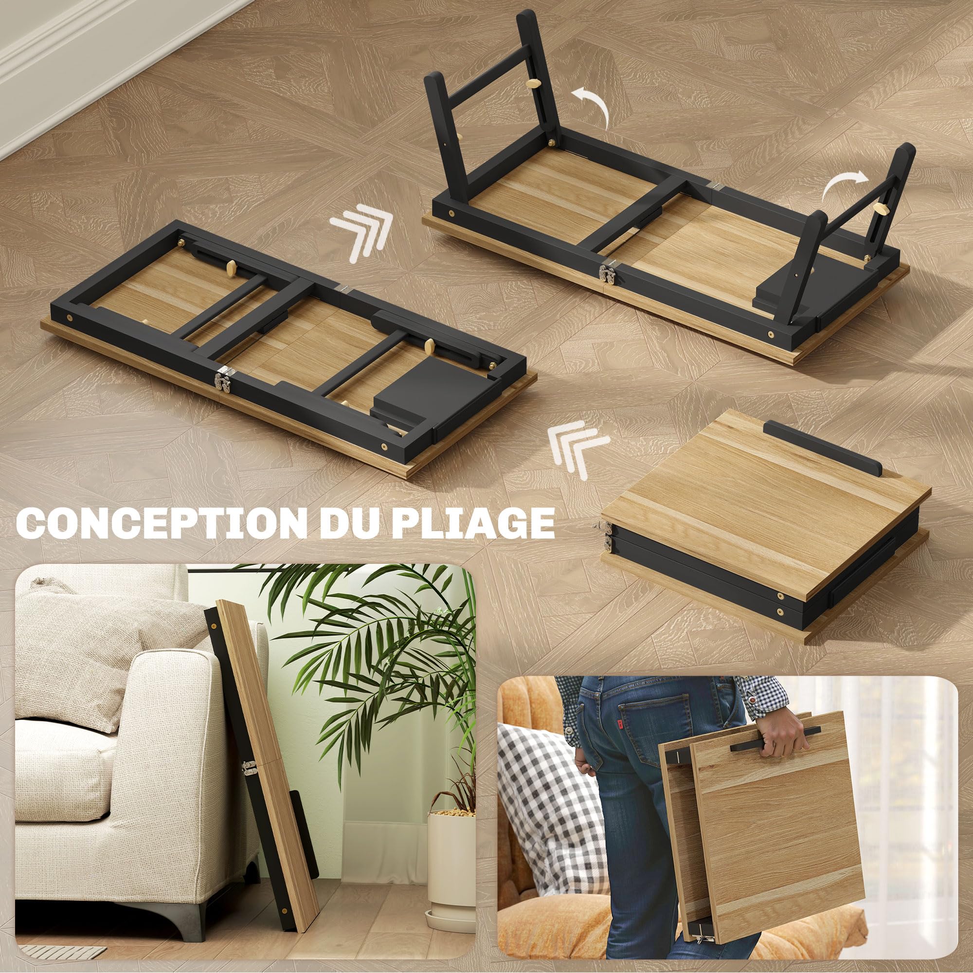 HOMCOM Składany i regulowany stolik na łóżko, blat łóżka na laptopa z półką, szufladą, bambusowe biurko do łóżka, 86 l x 33P x 22,5-32H cm, dąb