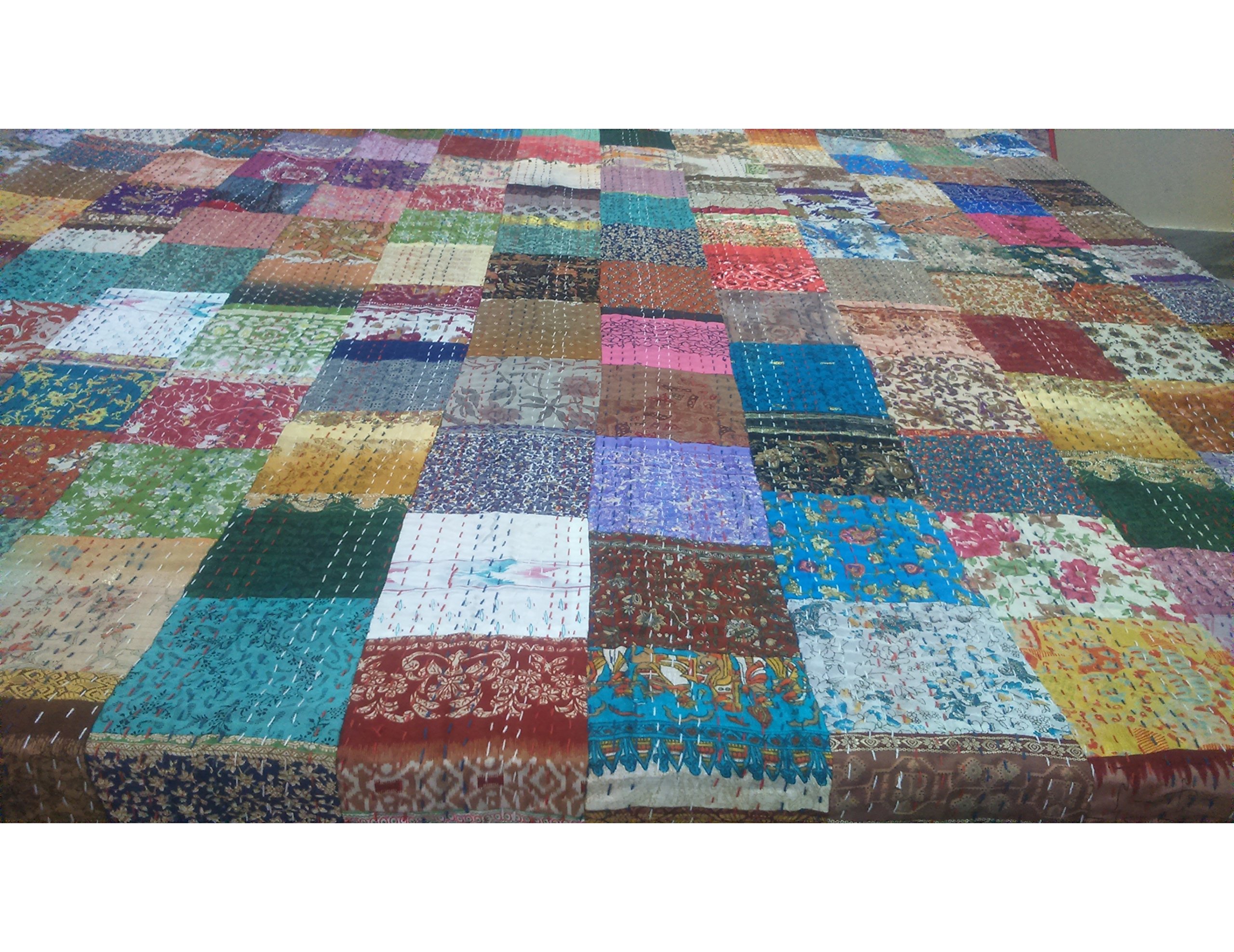 Chic & Comfort My Home MY Life Aditi Impex Handicrafts Printed Silk Patchwork 220 cm x 270 cm Multi Color Double Bed Cover Quilt-image-22