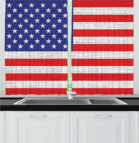 Ambesonne Cortinas de cocina de Estados Unidos, 4 de julio, Día de la Independencia, aspecto retro, vintage, color pastel, juego de 2 paneles para