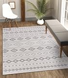 CAMILSON Micro Loop Rug 5x7 Modern Luxury Geometric Moroccan Diamond Area Rugs Soft High and Low Pile Stain Resistant Easy-Cleaning Non-Shedding for Living Room Office Indoor Carpet (5 x 7 White-Gray)