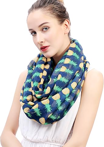 Lina & Lily Pineapple Print Women's Infinity Scarf Lightweight