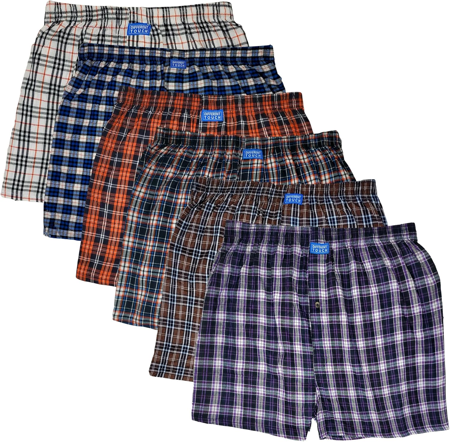 Different Touch Men's Big and Tall Cotton Boxer Shorts Underwear 6-Pack