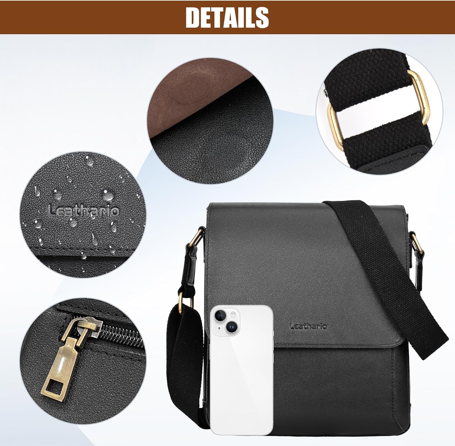 Leathario Crossbody Bag for Men Genuine Leather Small Messenger Shoulder Purse Side Vintage Satchel for Work Business Daily