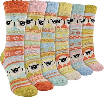 6 Pack Womens Alpaca Wool Socks | Sock Snob | Novelty Socks with Sheep Pattern for Wellies