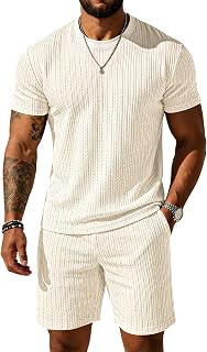 UOUA Mens Shorts Set Crewneck Short Sleeve T-Shirt & Shorts Twisted Texture 2 Piece Summer Outfits Casual Matching Sets