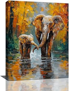 Elephant Wall Art Forest Canvas Wall Decor Pictures Paintings Prints Artwork Framed Decorations For Bathroom Bedroom Living Room Office Gifts 12" x 16"