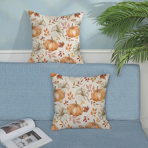 Miniatura 198 de Juego de 2 fundas de almohada de otoño de 18 x 18 pulgadas, hojas de arce de calabaza y búfalo a cuadros, decoración de otoño, de lino, Acción
