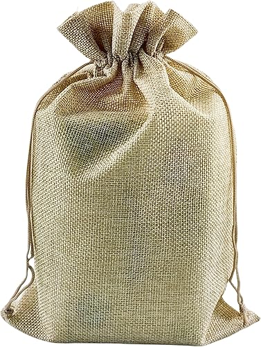 QIANHAILIZZ Paquete de 10 bolsas de lino con cordón de 8 x 12 pulgadas, bolsa de regalo de arpillera para joyas, bolsa de caramelo, bolsas de lino