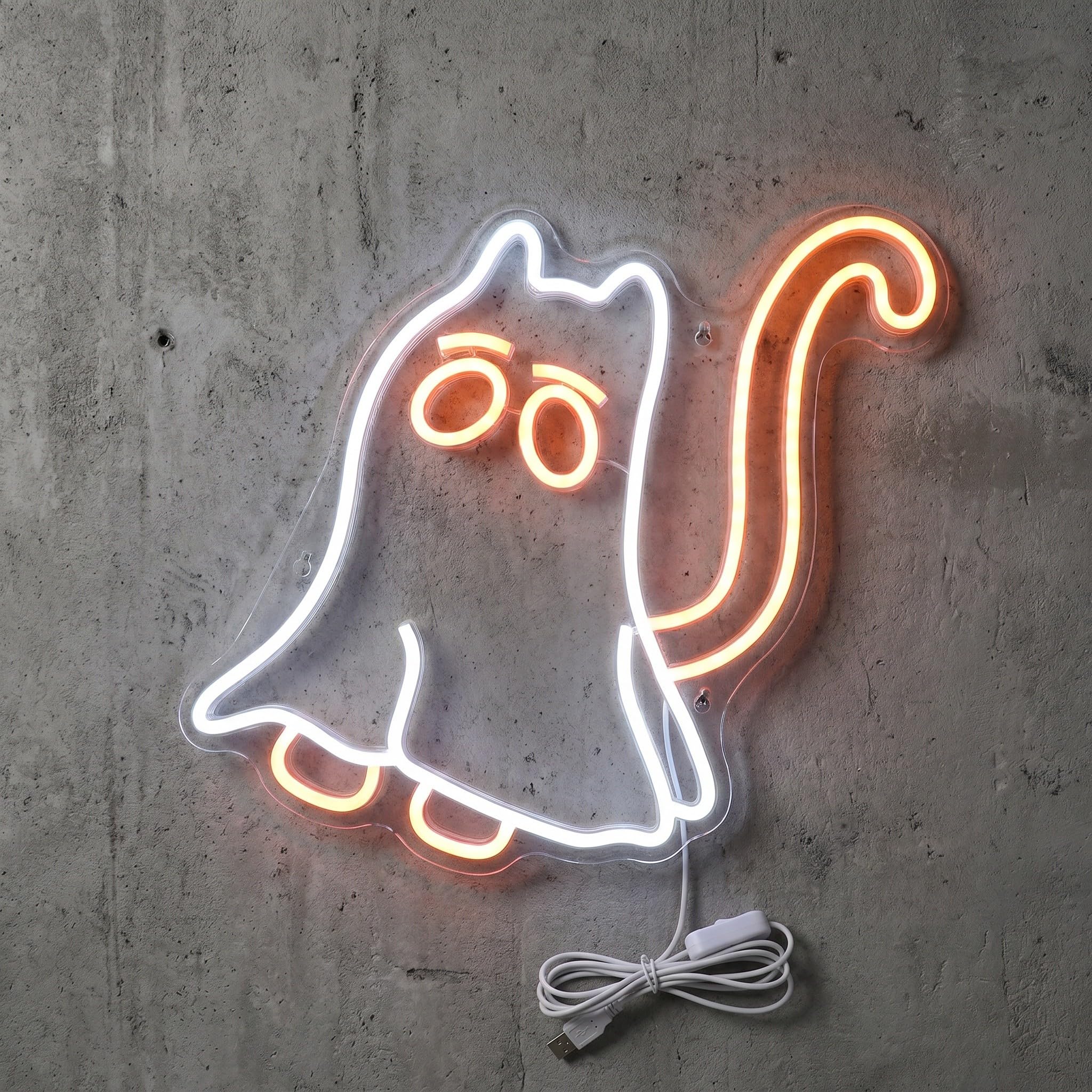 Operitacx Enseigne lumineuse néon chat fantôme - Adorable néon LED d'Halloween - Lampe fantôme alimentée par USB pour décoration murale de chambre, fenêtre, décor de club et de fête -