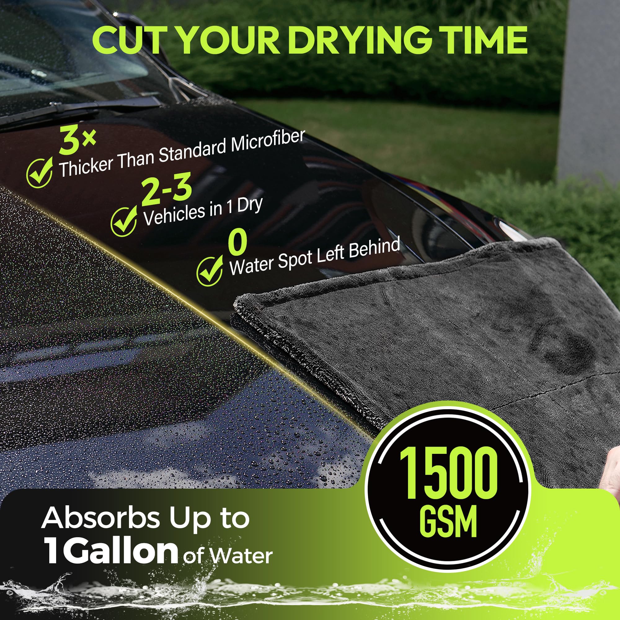 AutoManiacs Drying Towel for Car Detailing 1500 GSM Ultra Super Absorbent 24x36 XL Soft Microfiber Towels for Cars — view 2