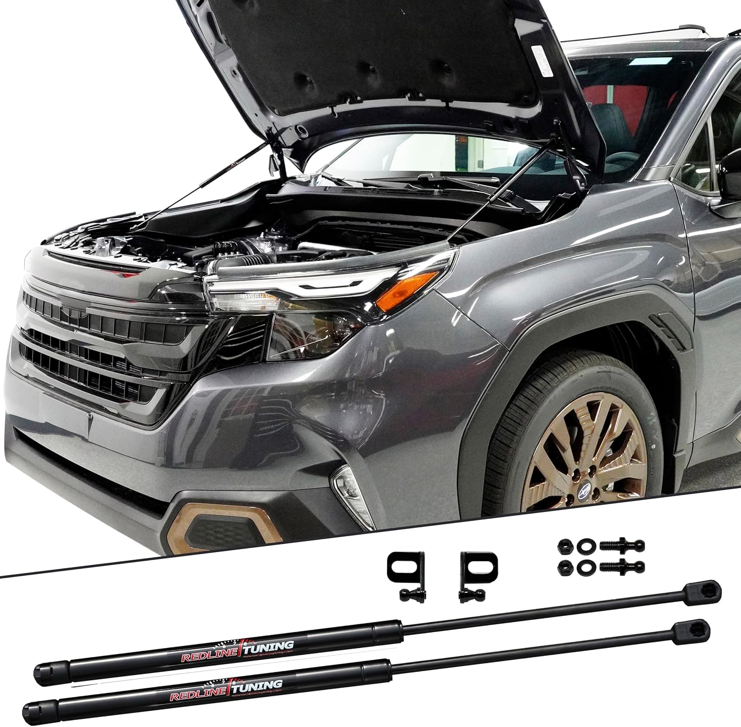 Redline Tuning 21-36018-02 Hood Quicklift Plus System Compatible with Subaru Forester 2025+ (All Black Components)