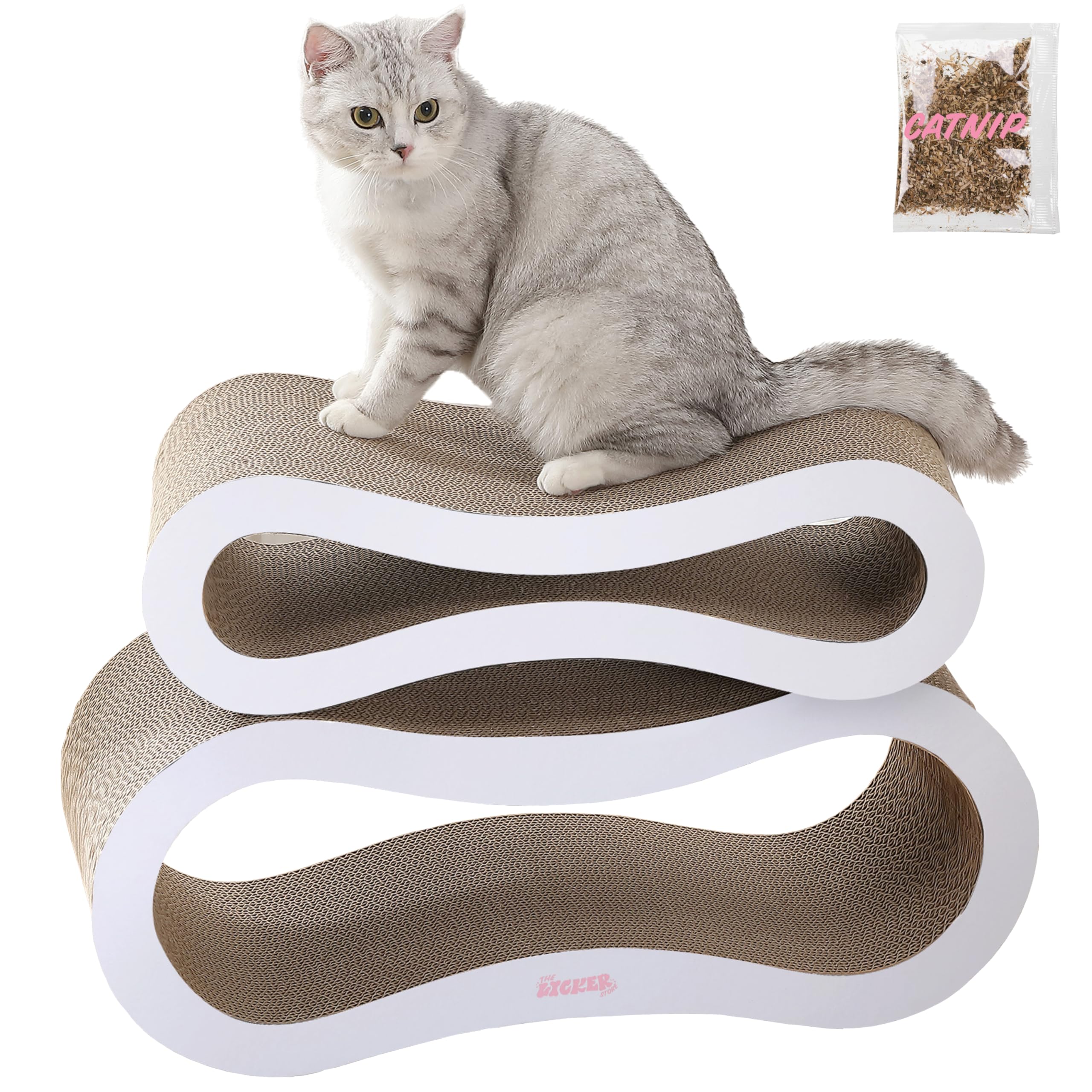 THE LICKER STORE CSR1014B Suvi 26" Modern Cardboard Infinity 2-in-1 Lounge Bed Cat Scratcher with Catnip, Cloud