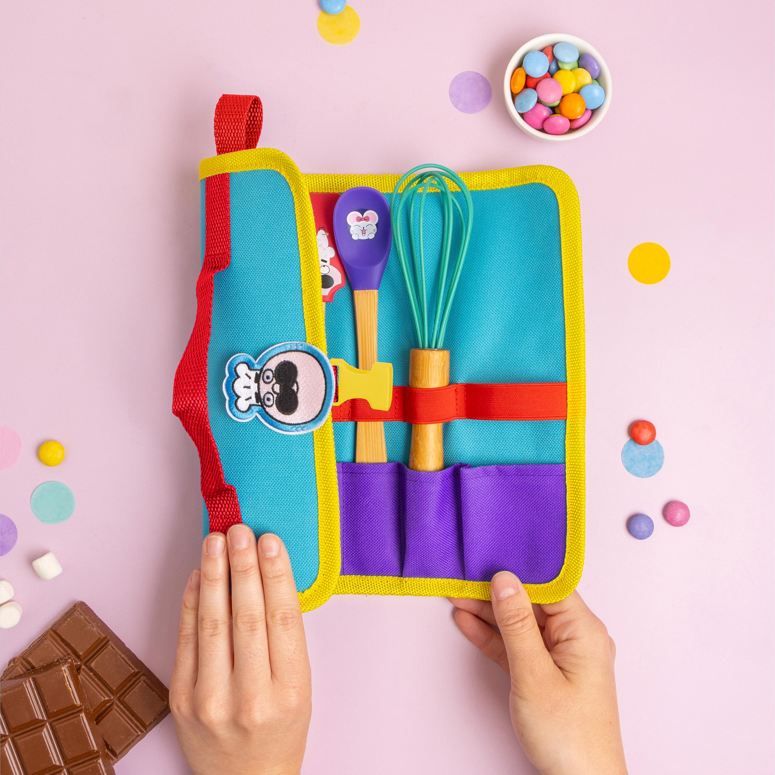 Chefclub Kids - Trousse de rangement avec Fouet, Spatule, Cuillère, Maryse et Pinceau - Dès 4 ans | Kit ustensiles de cuisine pour enfants - Matériaux sans BPA - Kit patisserie enfant - Idée Cadeau 4 ans