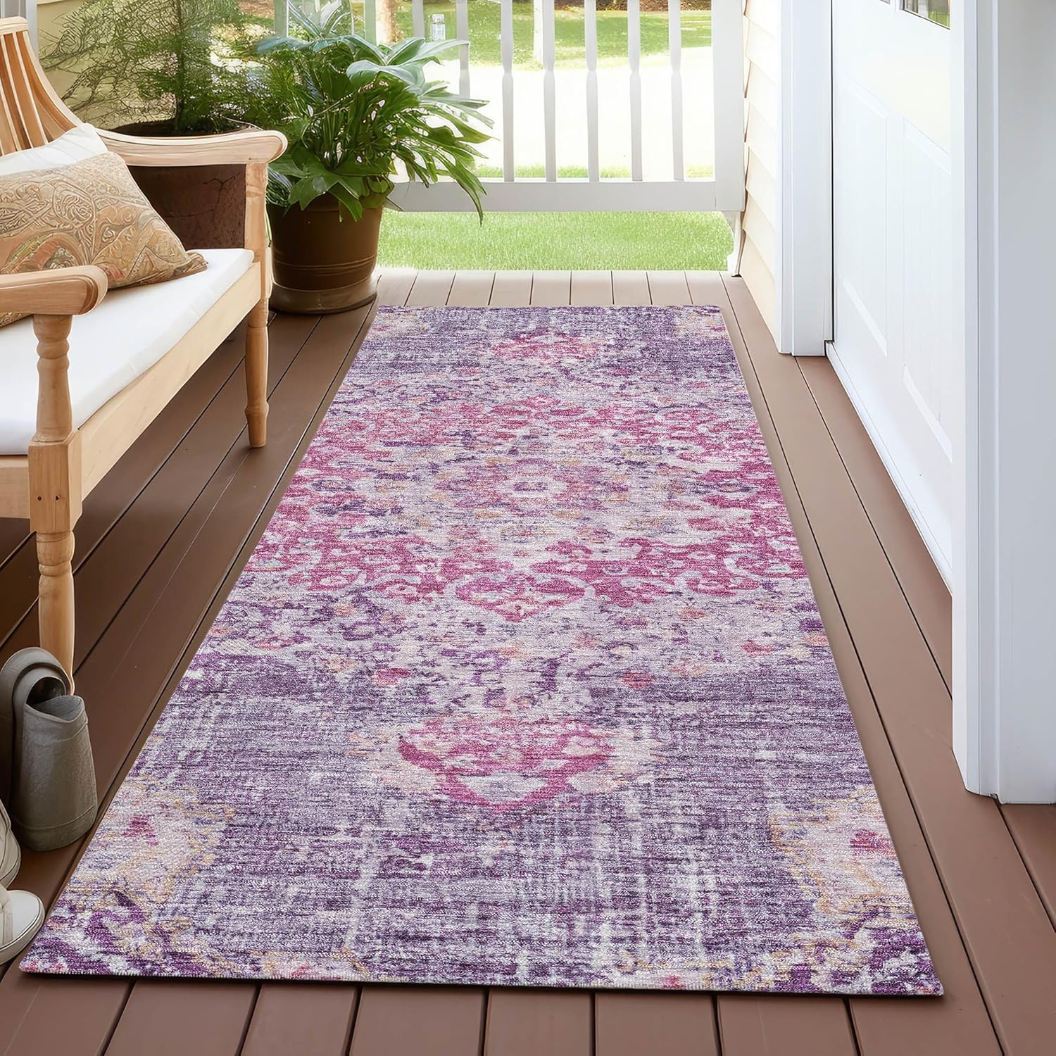 Addison Rugs Chantille ACN1236 Purple 2'3" x 7'6" Indoor/Outdoor, Machine Washable, Easy Clean, Non Shedding, Bedroom, Living Room, Dining Room, Kitchen, Patio Rug
