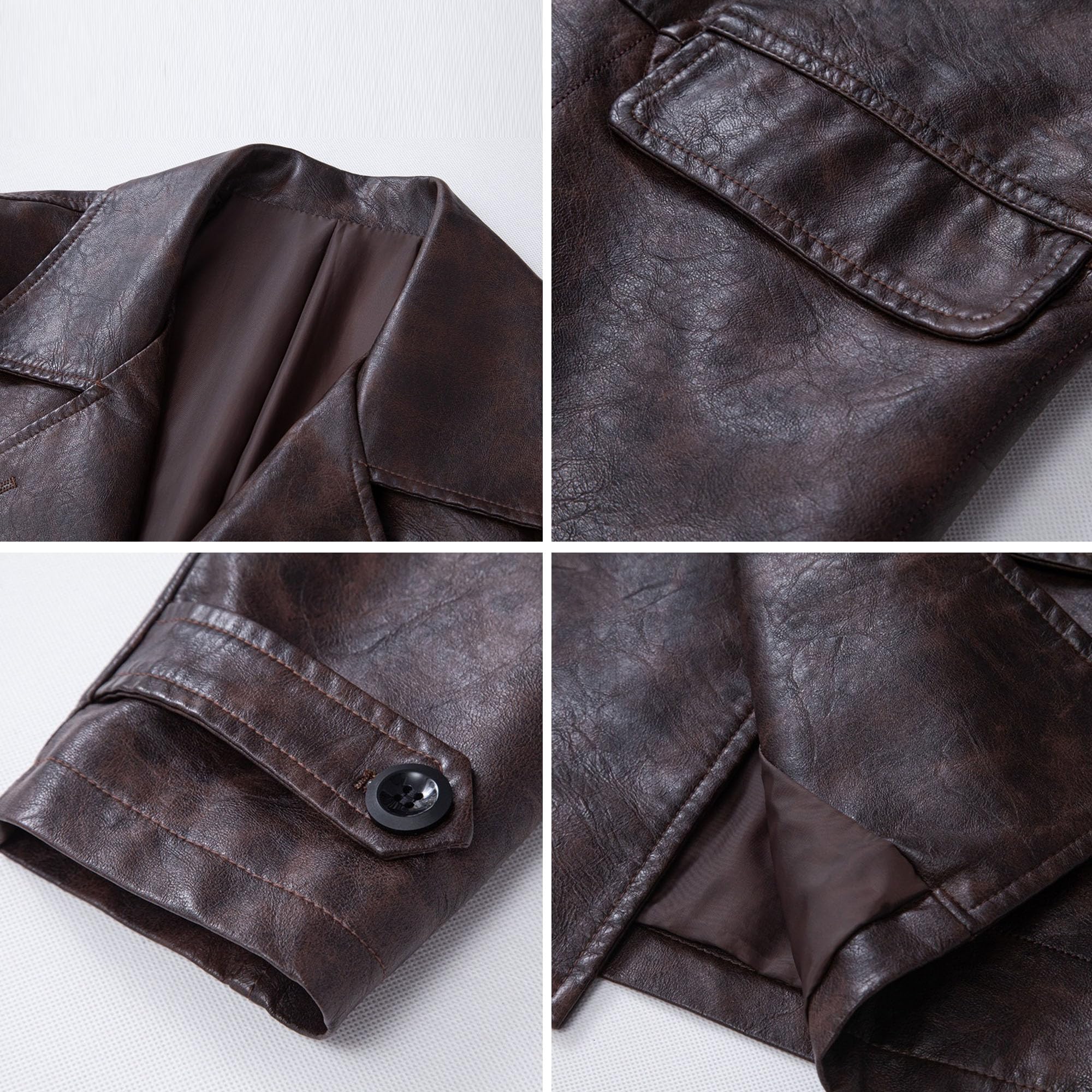 Chaqueta blazer de piel sintética para hombre, con doble botonadura, clásica, deportiva, casual, formal, ajustado, estilo motociclista