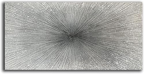 YaSheng Art - Arte abstracto de 24 x 48 pulgadas, pinturas al óleo sobre lienzo, arte abstracto de plata gruesa, arte moderno para decoración del