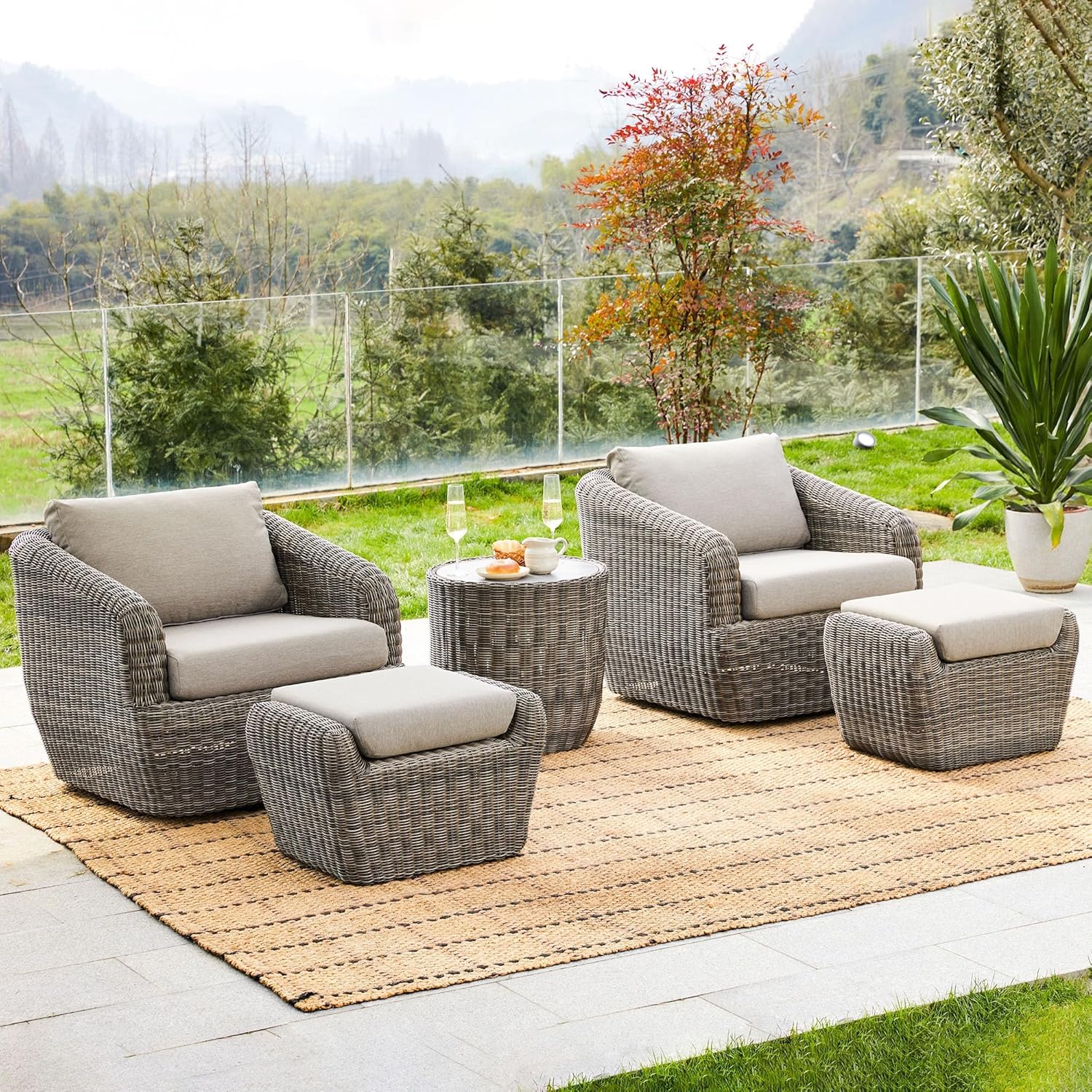 Amazon.com: CHITA 5 Pieces Patio Wicker Furniture Set, Outdoor Rattan ...
