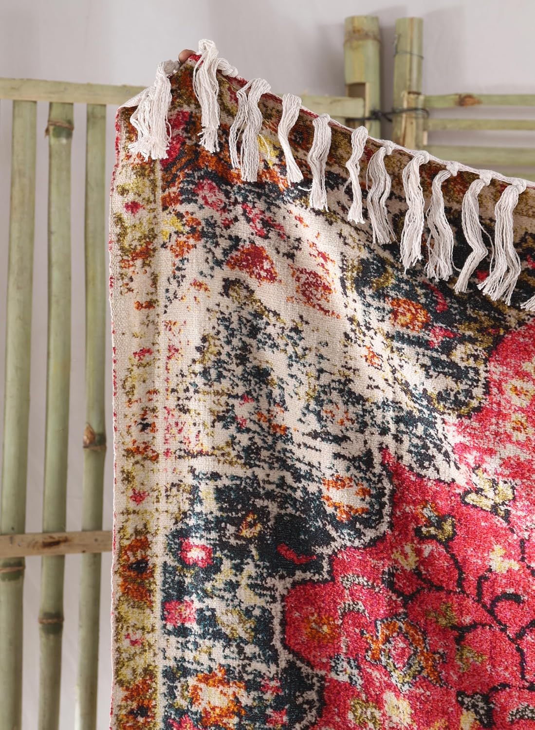 Madhu International Cotton Boho Woven Throw Rustic Blanket with Tassels (52''x72'') I Multi Color, Floral Design, Cozy & Soft Couch, Farmhouse & Home Décor Blankets I Machine Washable & Lightweight - Image 3