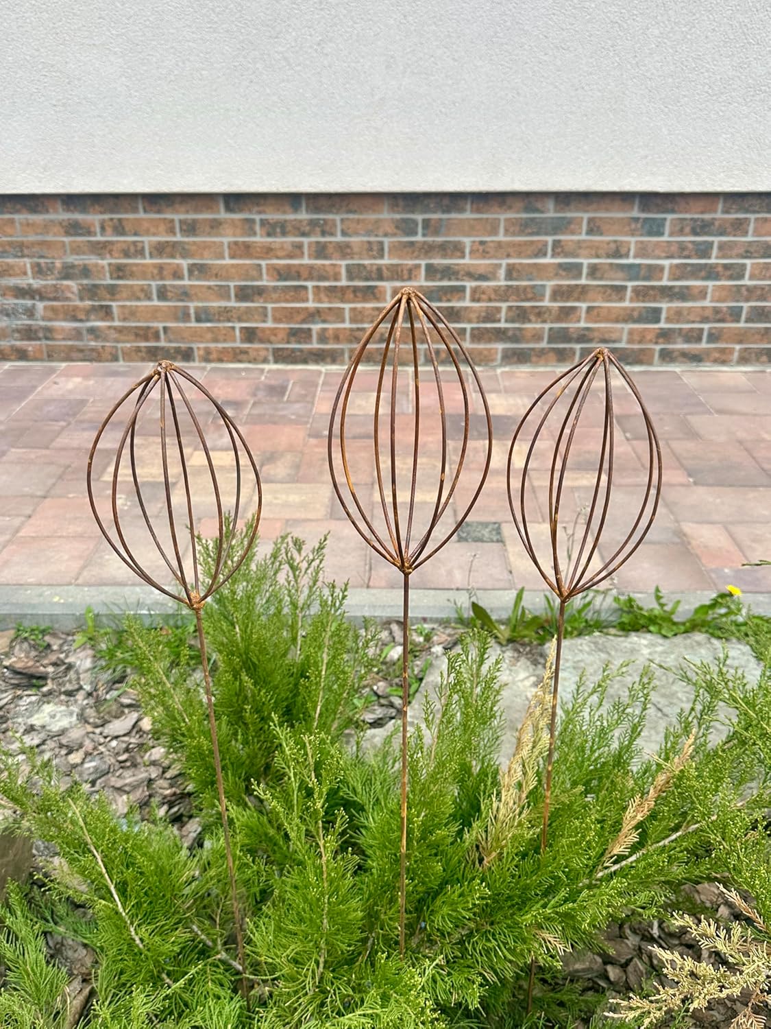 Rusty Finials Set of 3, Garden Stakes, Yard Art, Outdoor Metal Accents, Rustic Metal Ornaments, Garden Sculpture