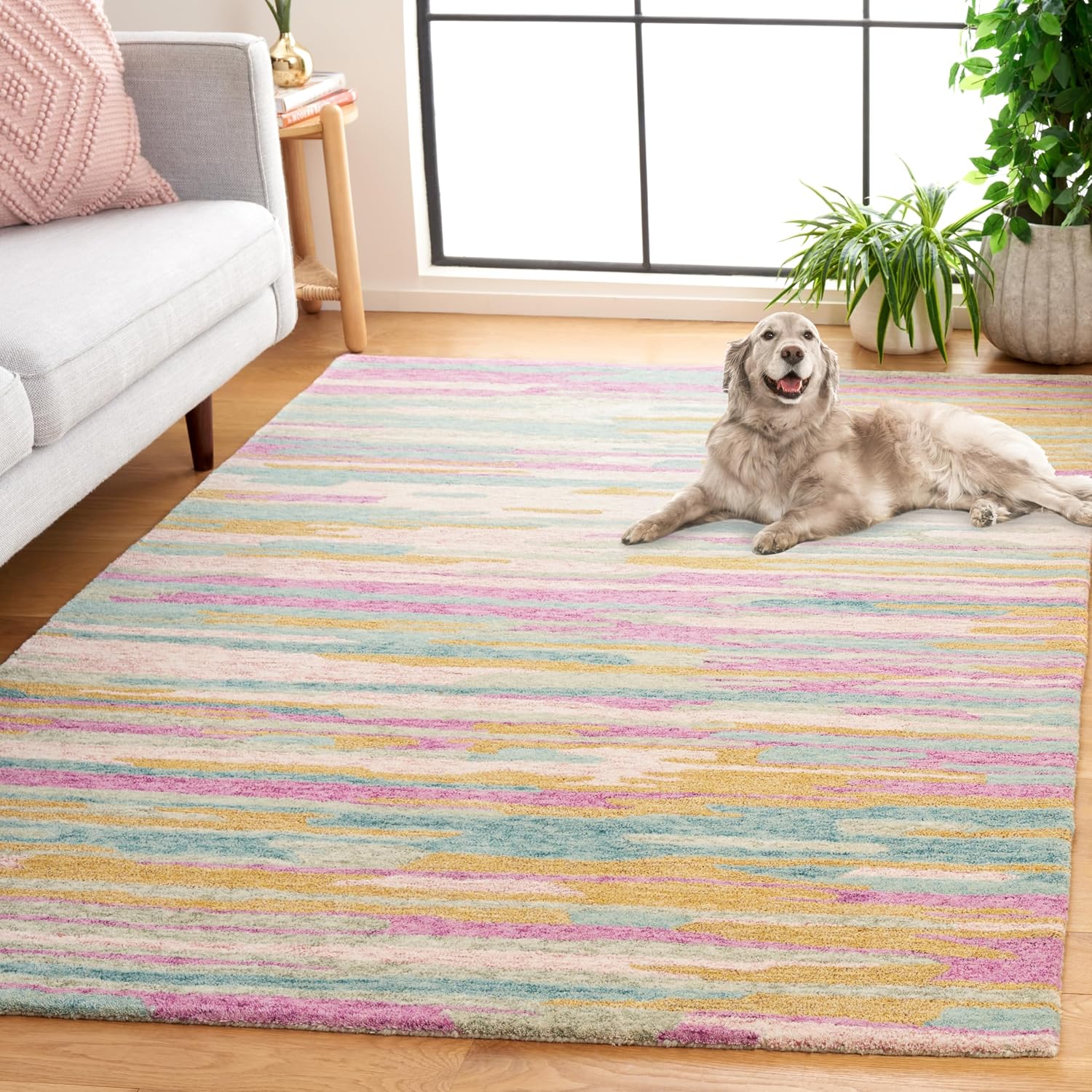 SAFAVIEH Bellagio Collection Area Rug - 3' x 5', Yellow & Green, Boho Design, Handmade Wool, Ideal for The Living Room, Bedroom, Dining Room (BLG201C-3)