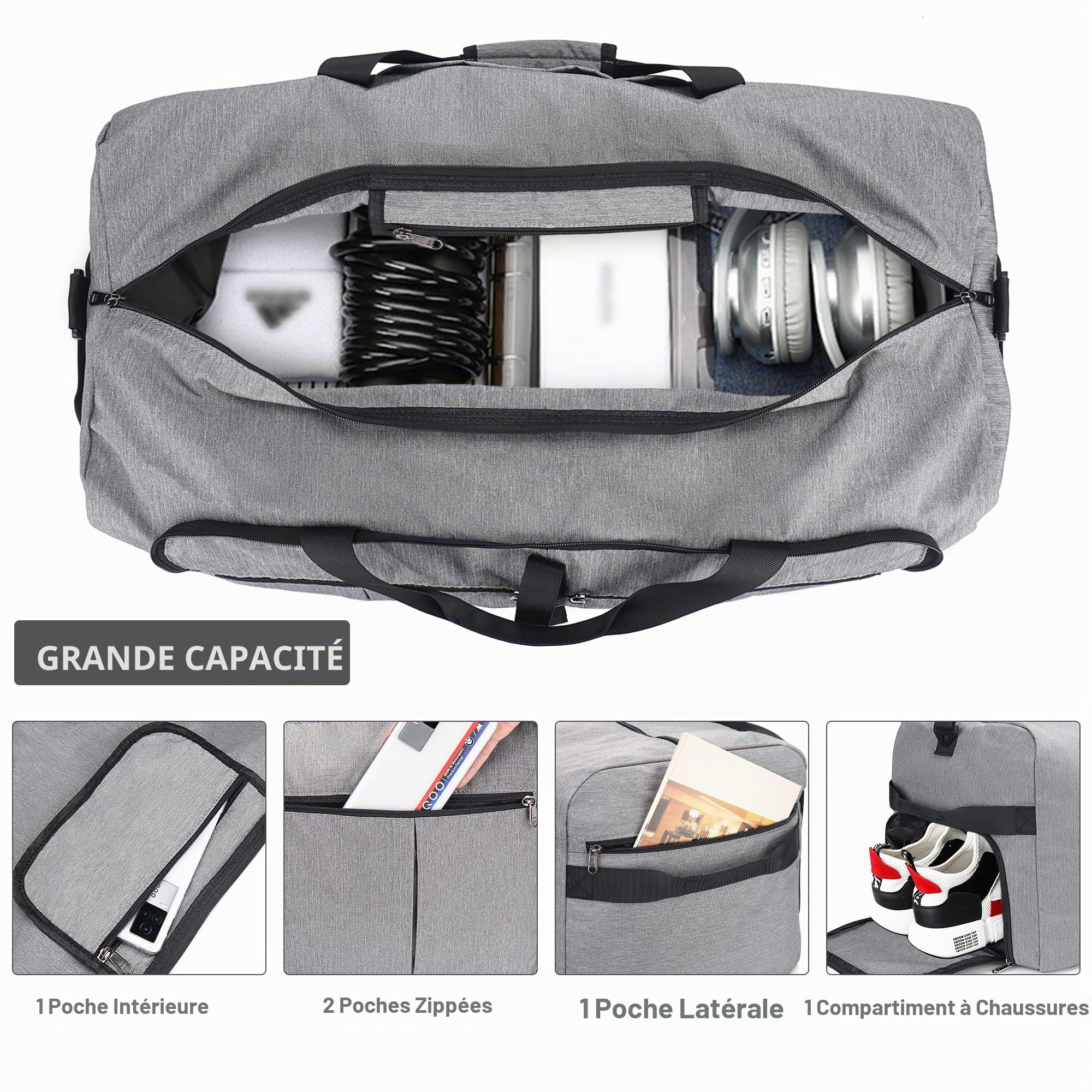 Upeelife Sac Voyage Pliables 125L, Grand Sac de Voyage Femme Homme Sac de Sport, Etanche Sac Weekend avec Compartiment à Chaussures et Poche Humide