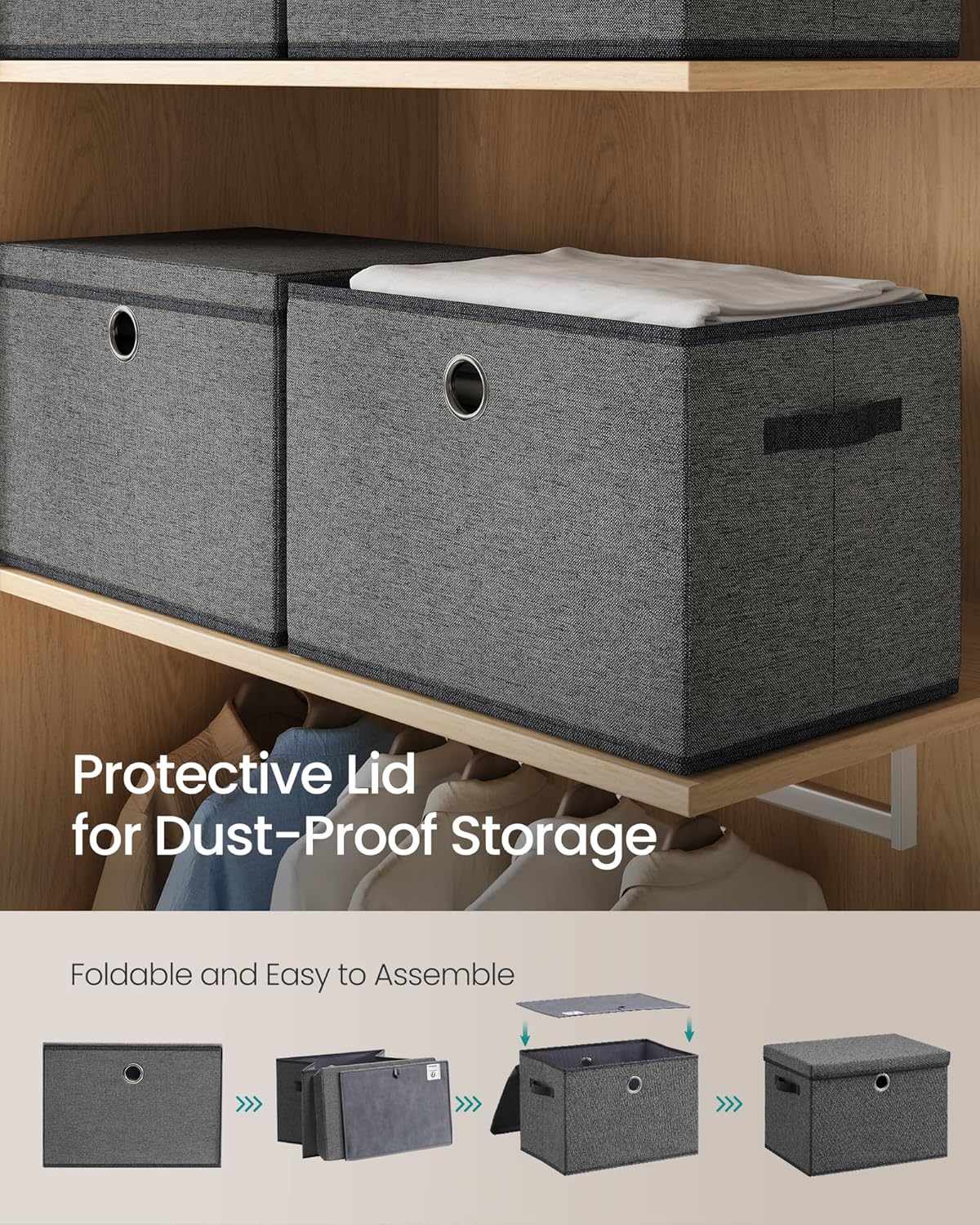 SONGMICS Set of 3 Storage Bins with Lids, 41 Quart Foldable Storage Boxes image 5