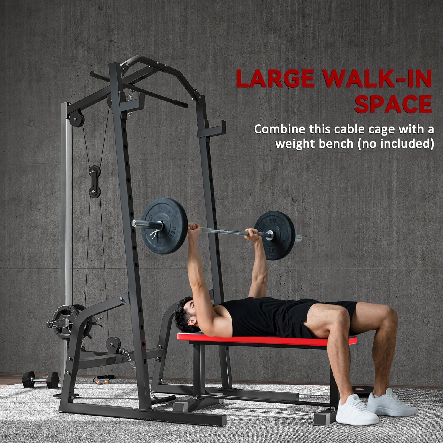 Soozier Soozier Power Cage – Multi-Functional Rack with Cable Pulley & 15-Level Squat Stand - Image 6